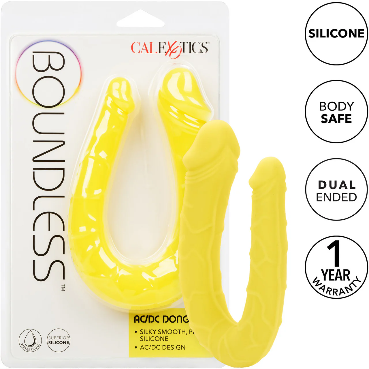 Boundless AC/DC Dong Silicone Double Dildo By CalExotics - Yellow - Image 8