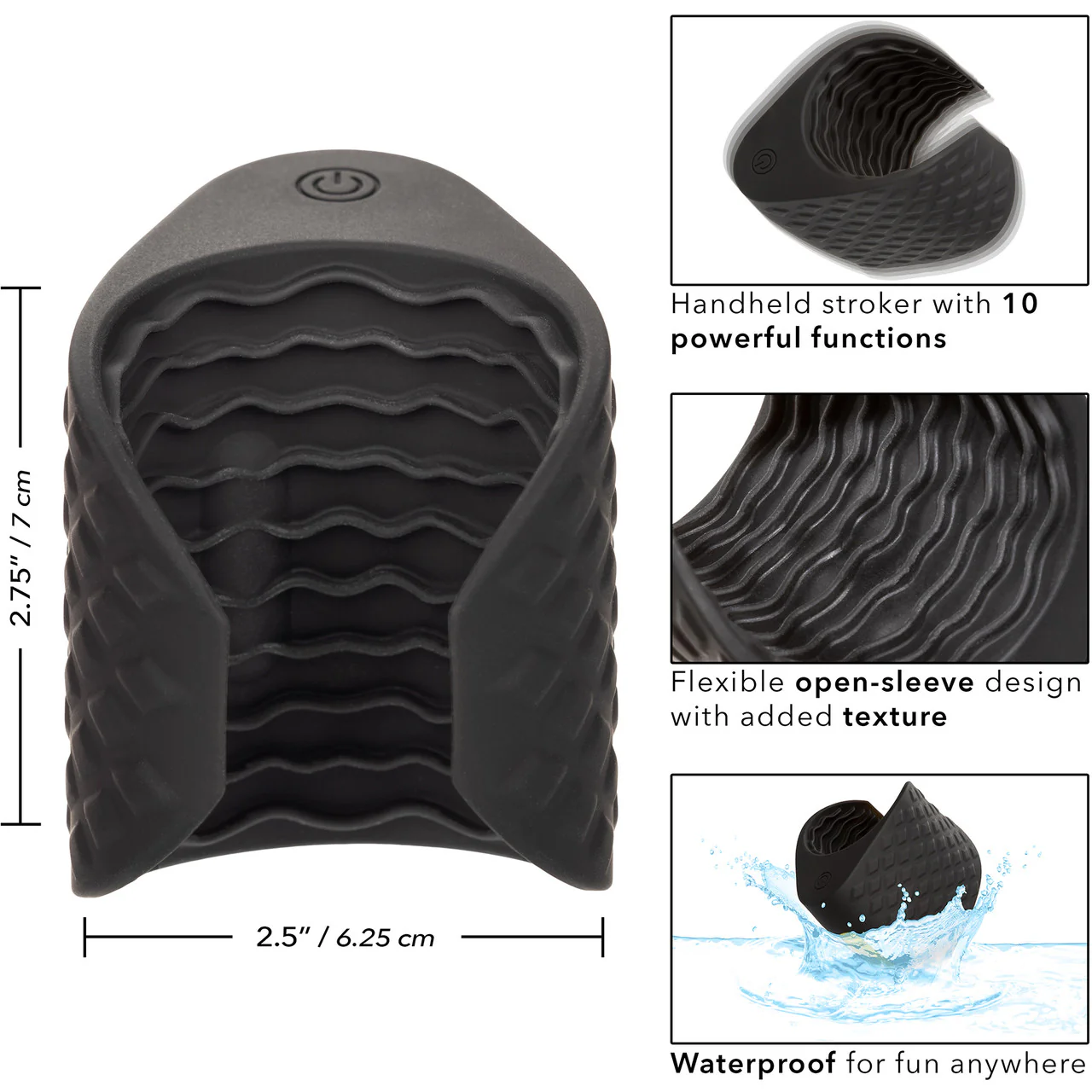 Boundless Grip Silicone Stroker Pulsating Penis Masturbator By CalExotics - Black - Image 10