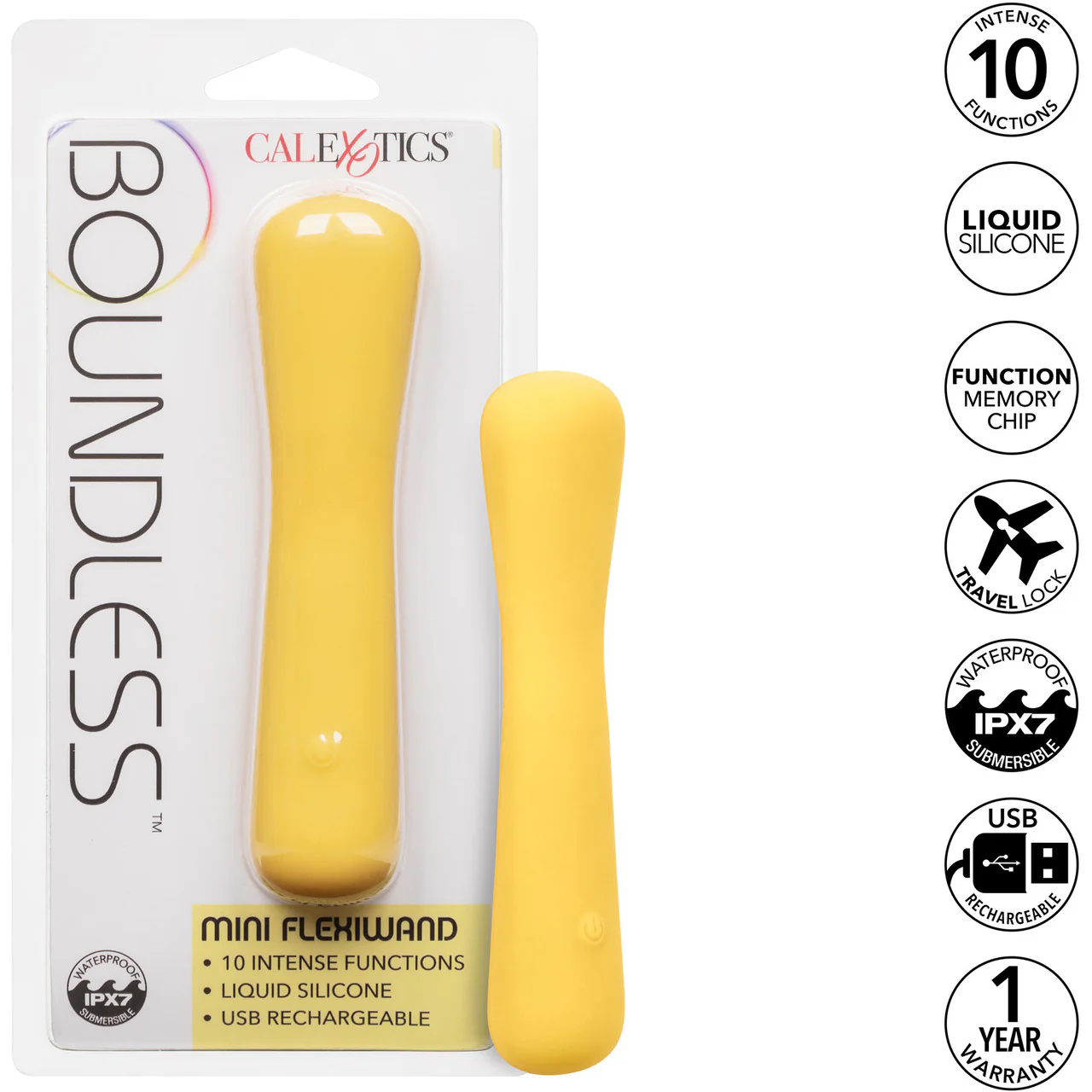 Boundless Mini FlexiWand Bendable Rechargeable Waterproof Silicone Vibrator By CalExotics - Yellow - Image 13