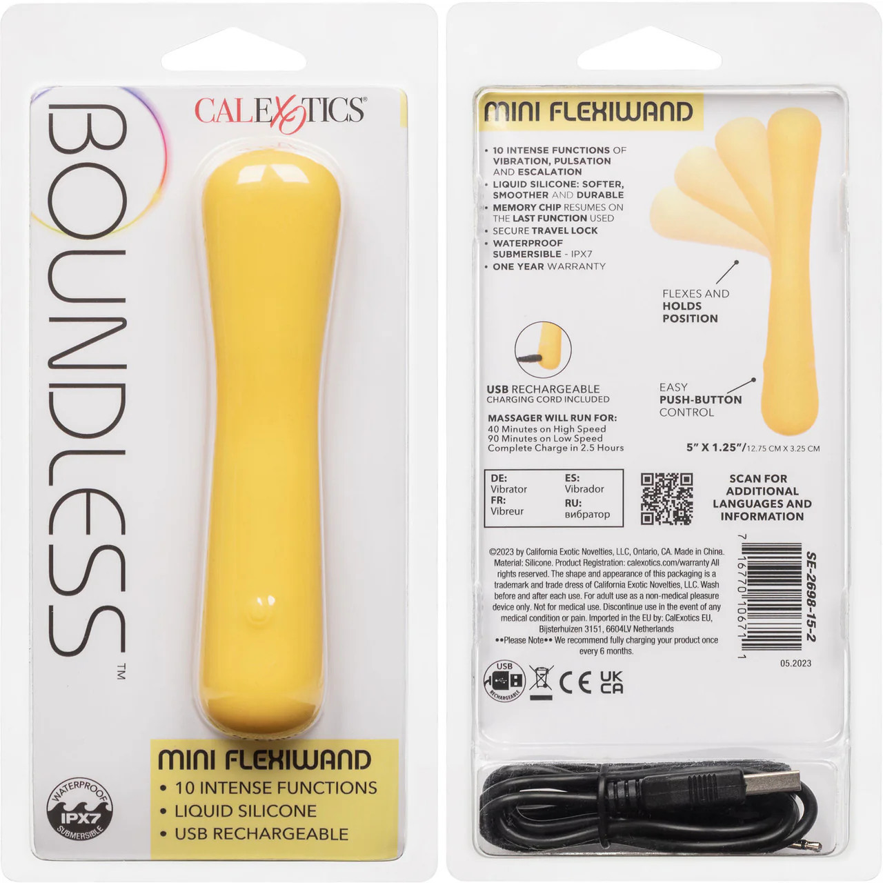 Boundless Mini FlexiWand Bendable Rechargeable Waterproof Silicone Vibrator By CalExotics - Yellow - Image 14