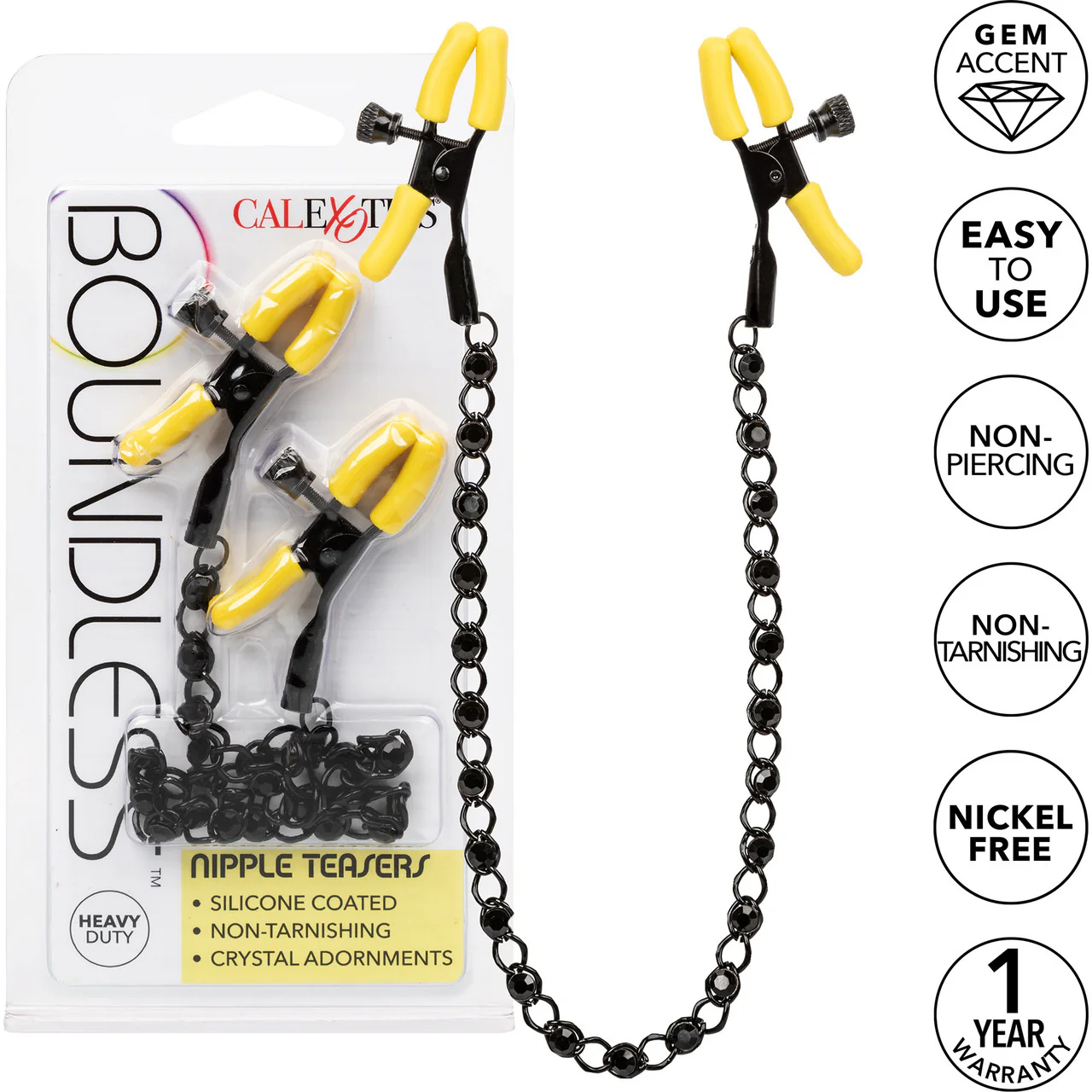 Boundless Nipple Teasers Adjustable Nipple Clamps By CalExotics - Black & Yellow - Image 6