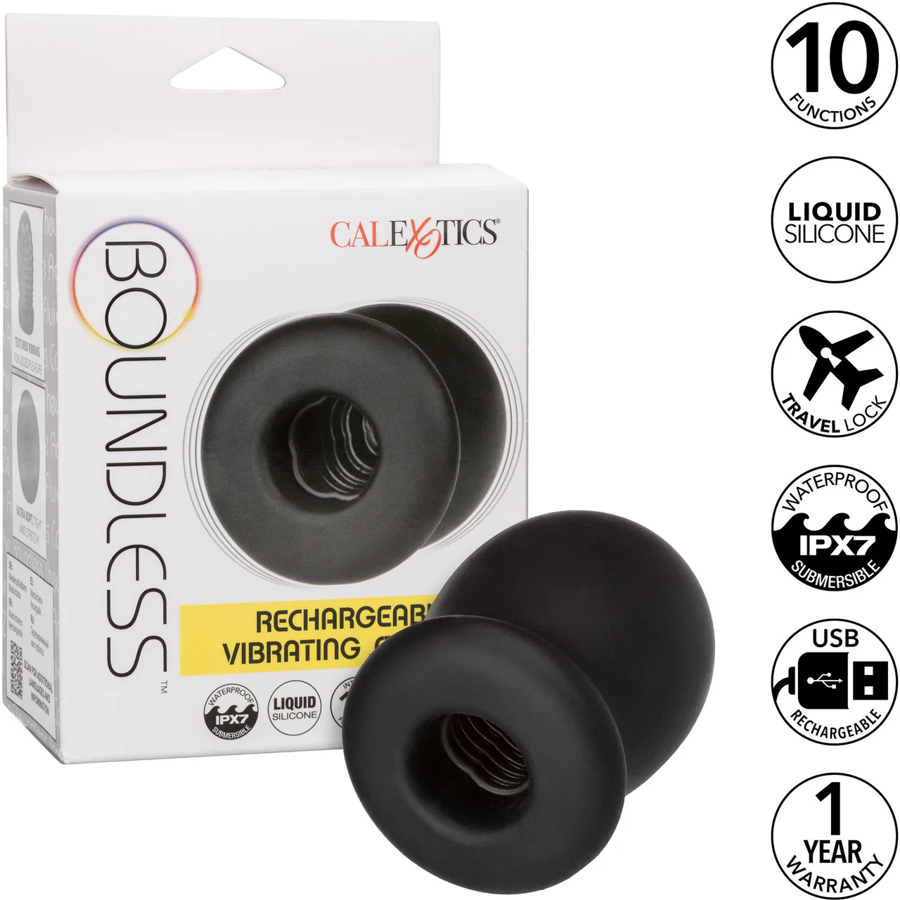 Boundless Rechargeable Waterproof Silicone Vibrating Trans Masc Stroker 2.75" By CalExotics - Black - Image 9