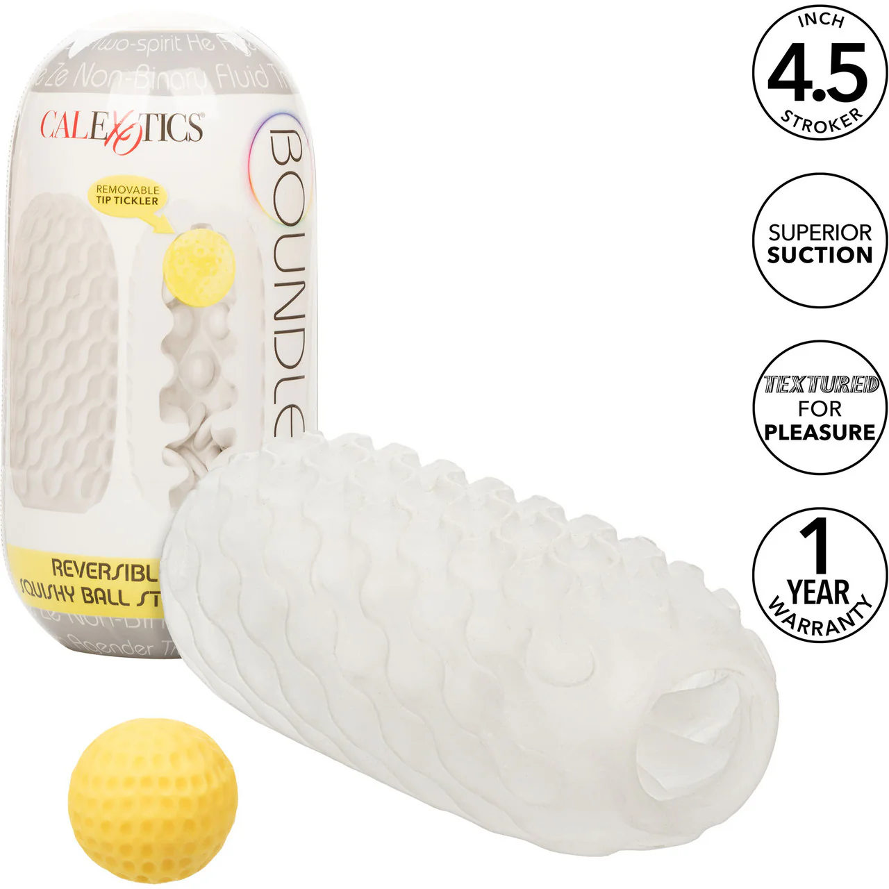 Boundless Reversible Squishy Ball Stroker Penis Masturbator By CalExotics - Yellow - Image 15