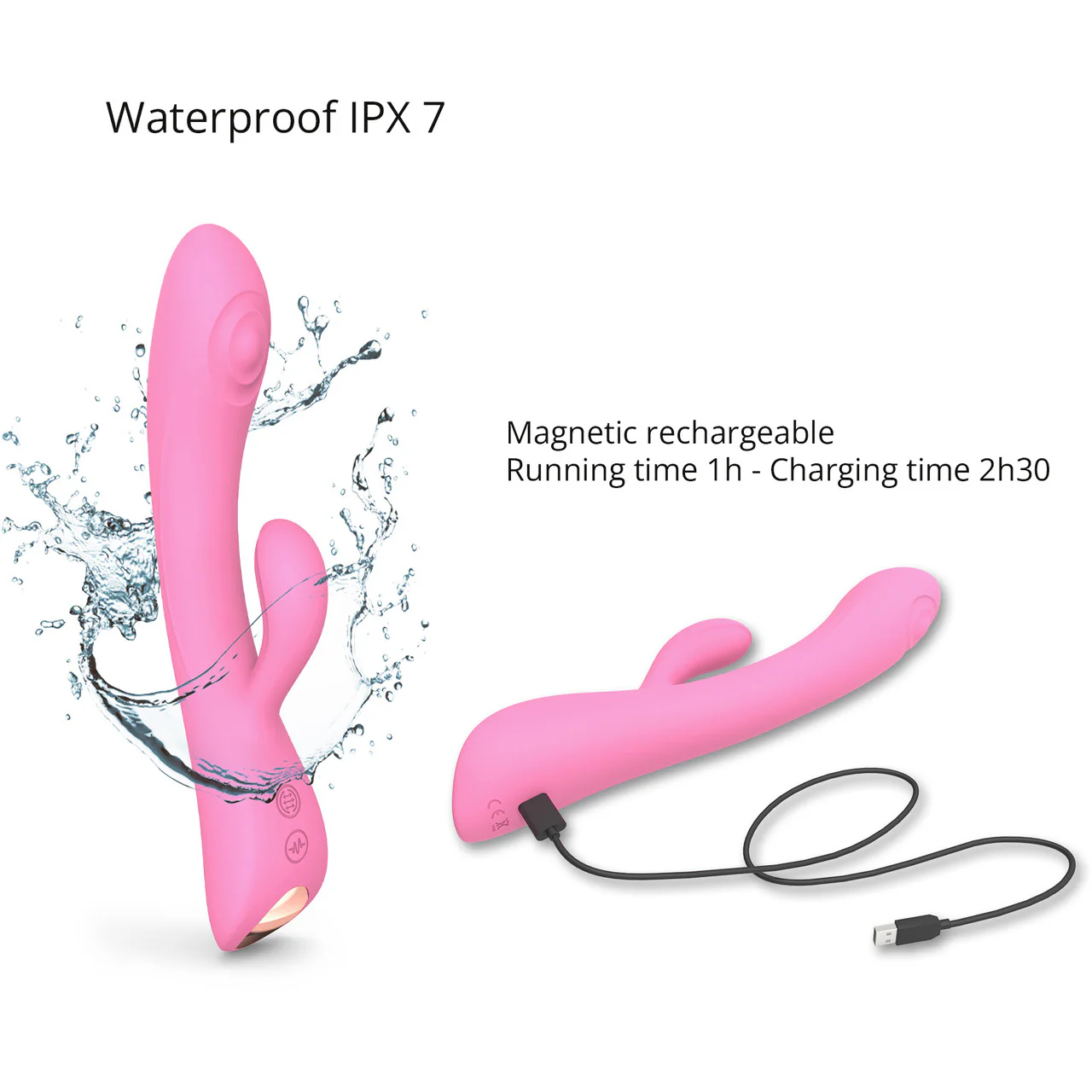 Bunny & Clyde Rechargeable Waterproof Silicone Rabbit Vibrator By Love To Love - Pink Passion - Image 3