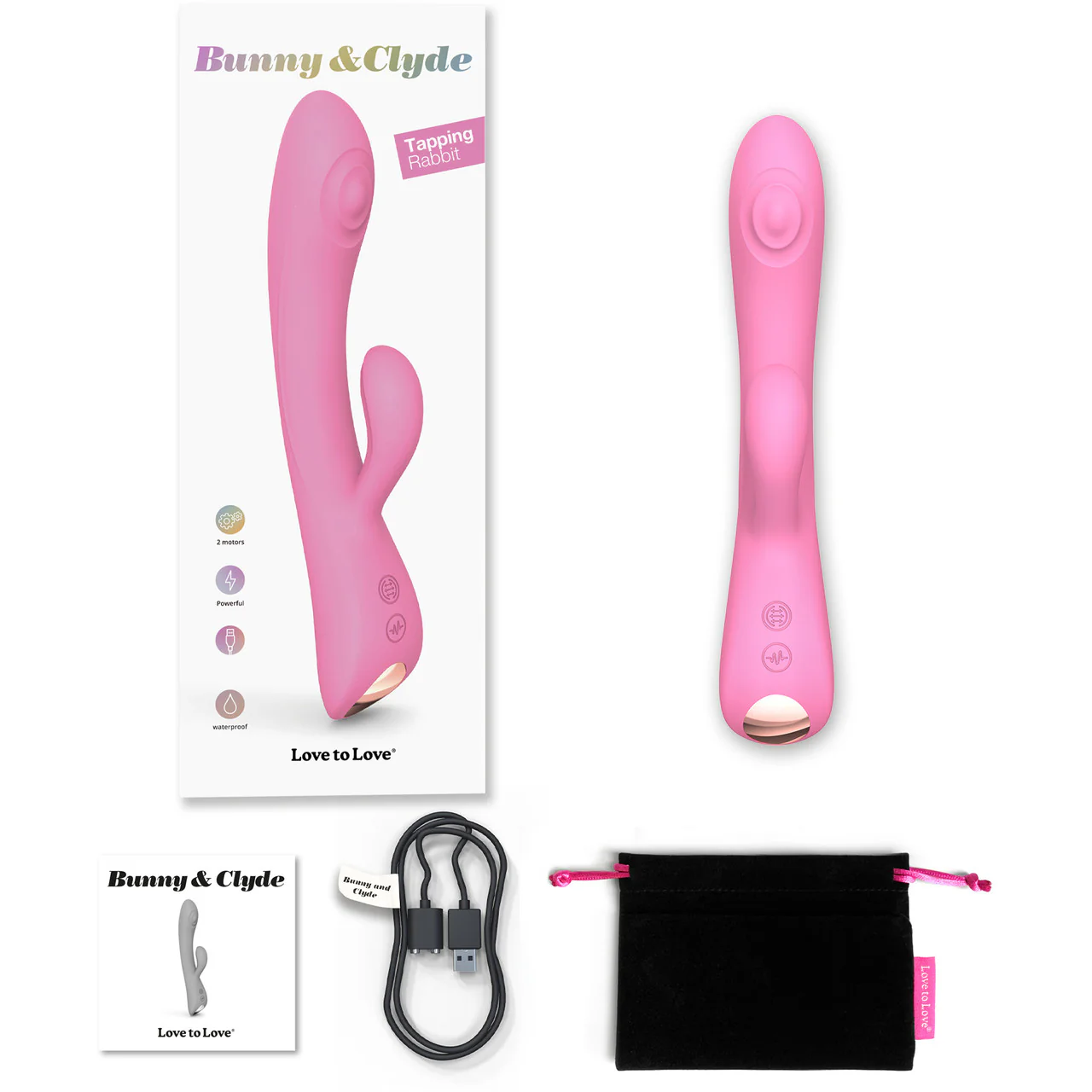 Bunny & Clyde Rechargeable Waterproof Silicone Rabbit Vibrator By Love To Love - Pink Passion - Image 4