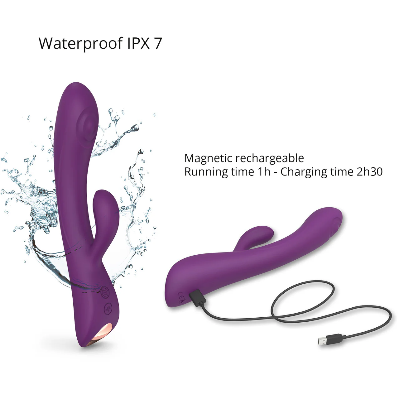 Bunny & Clyde Rechargeable Waterproof Silicone Rabbit Vibrator By Love To Love - Purple Rain - Image 4