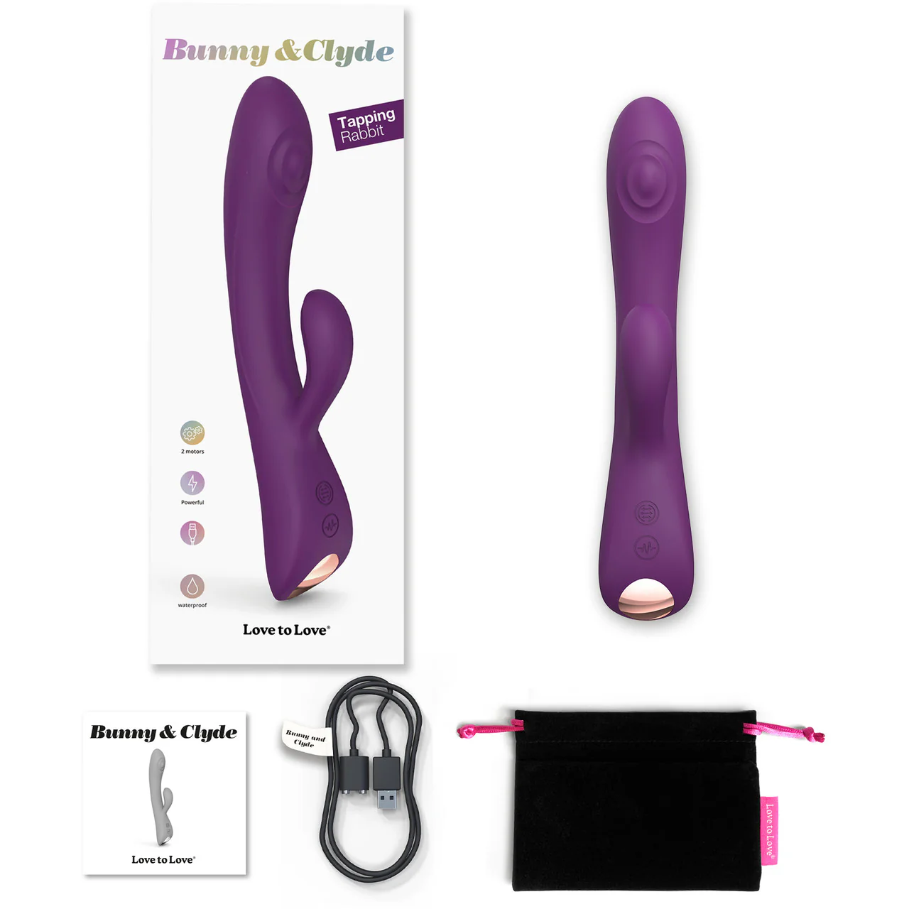 Bunny & Clyde Rechargeable Waterproof Silicone Rabbit Vibrator By Love To Love - Purple Rain - Image 5