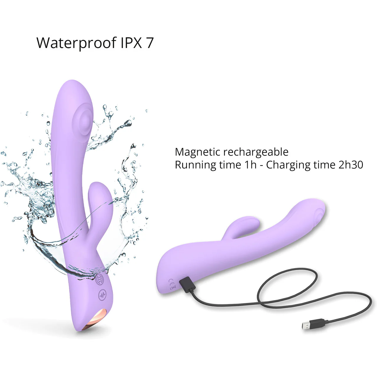 Bunny & Clyde Rechargeable Waterproof Silicone Rabbit Vibrator By Love To Love - Viva Mauve - Image 5