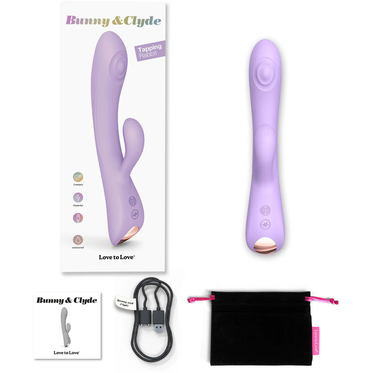Bunny & Clyde Rechargeable Waterproof Silicone Rabbit Vibrator By Love To Love - Viva Mauve - Image 6