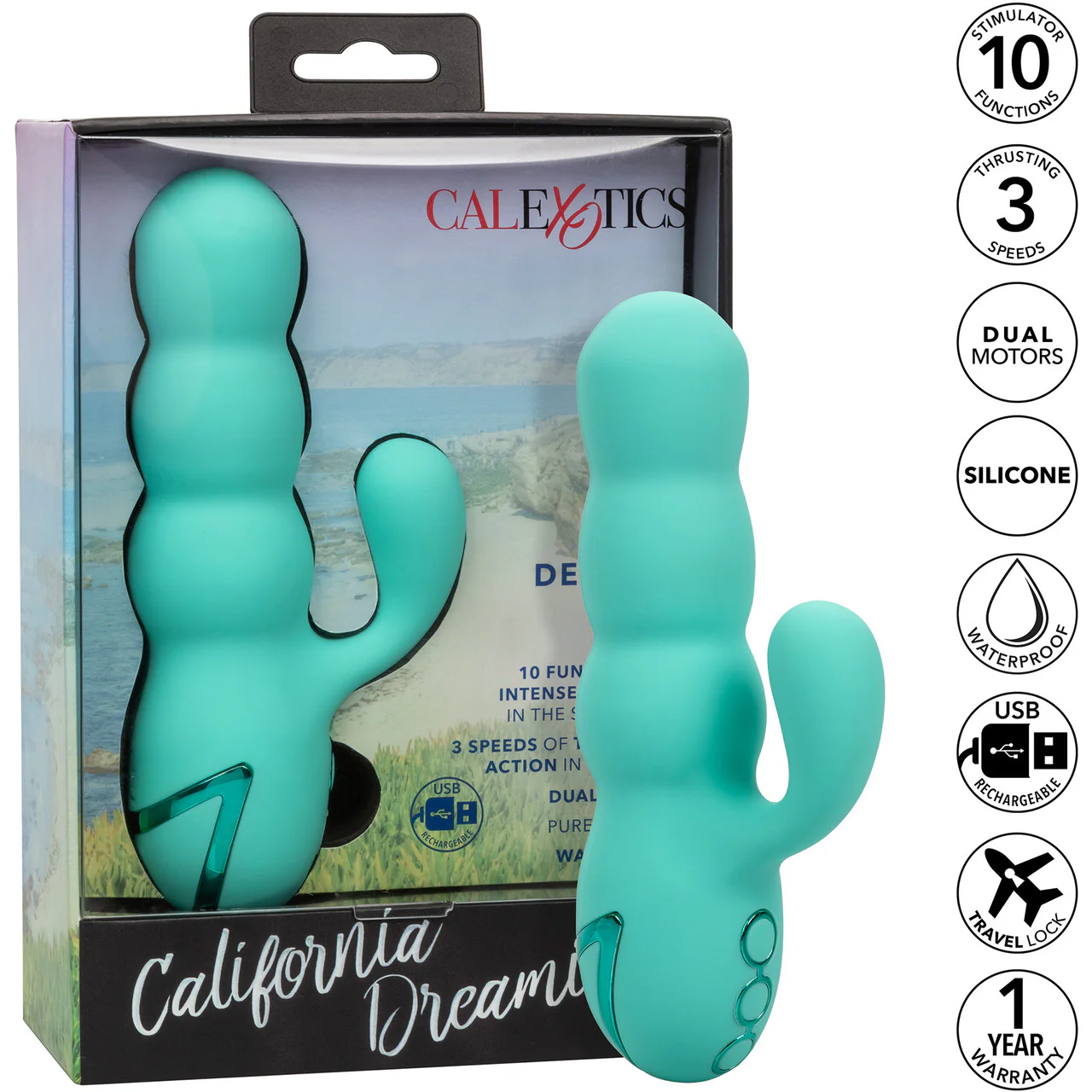 California Dreaming Del Mar Diva Thrusting Rabbit Style Silicone Rechargeable Vibrator by CalExotics - Image 10