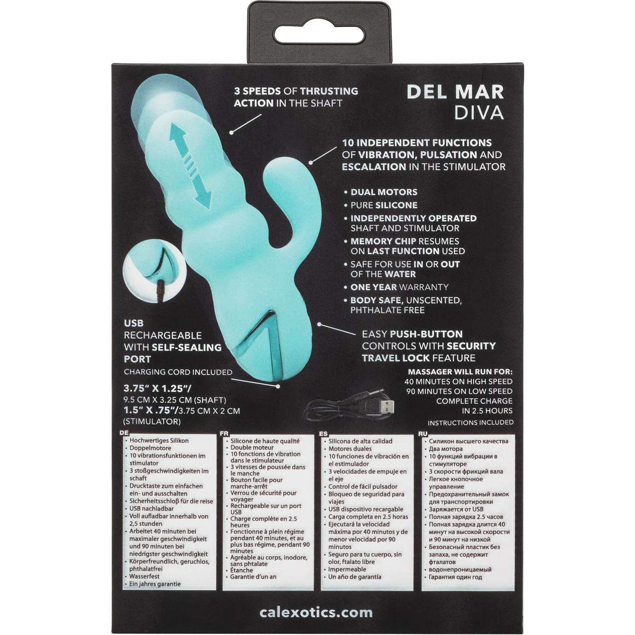 California Dreaming Del Mar Diva Thrusting Rabbit Style Silicone Rechargeable Vibrator by CalExotics - Image 12