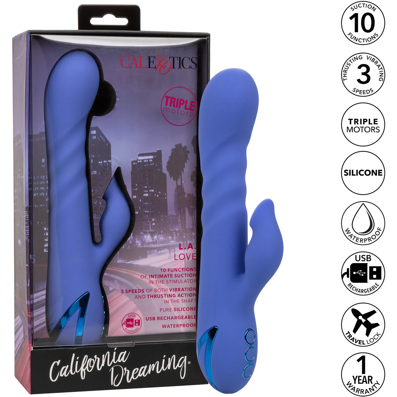 California Dreaming L.A. Love Thrusting Rabbit Style Silicone Rechargeable Vibrator by CalExotics - Image 6