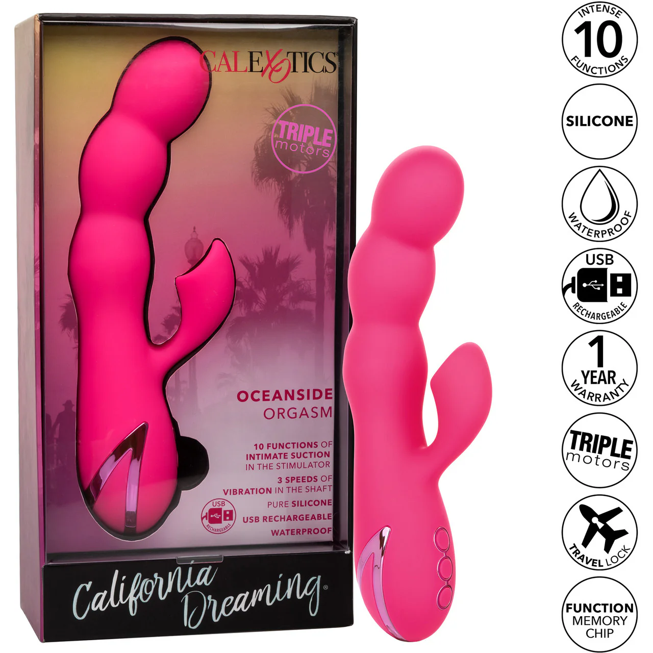 California Dreaming Oceanside Orgasm Rabbit Style Silicone Vibrator With Clitoral Suction By CalExotics - Image 11