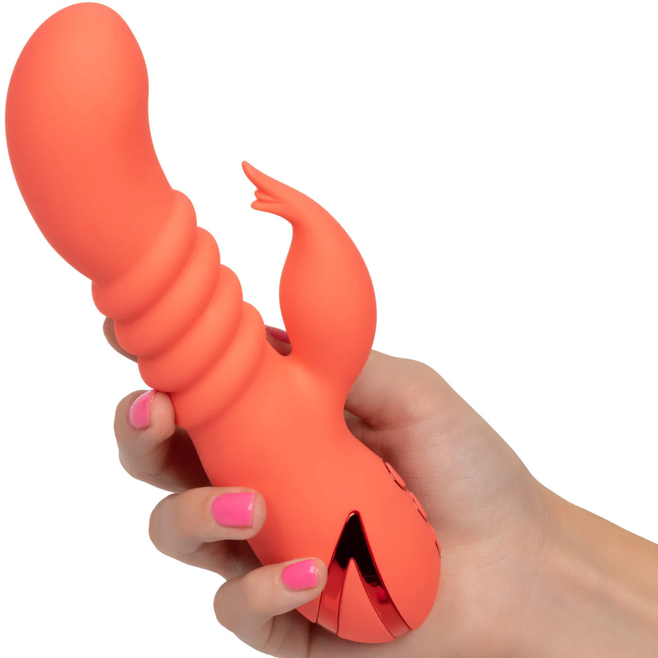 California Dreaming Orange County Cutie Rabbit Style Thrusting Silicone Vibrator by CalExotics - Image 3
