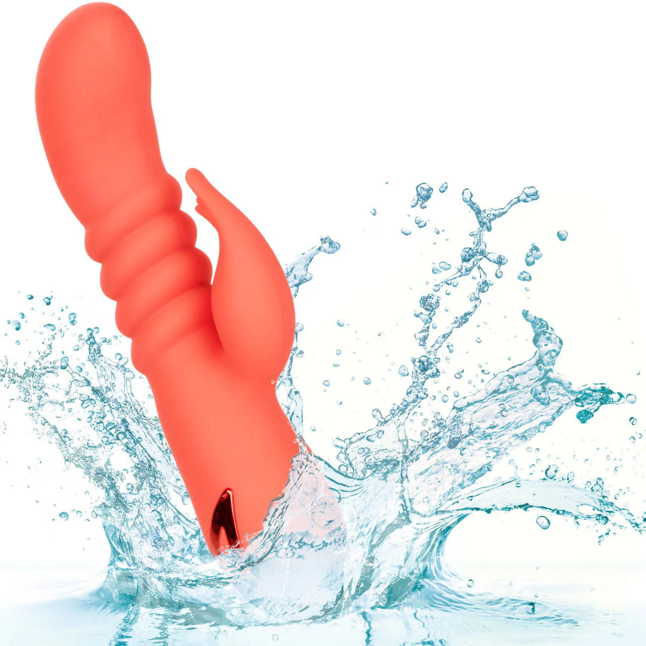 California Dreaming Orange County Cutie Rabbit Style Thrusting Silicone Vibrator by CalExotics - Image 7