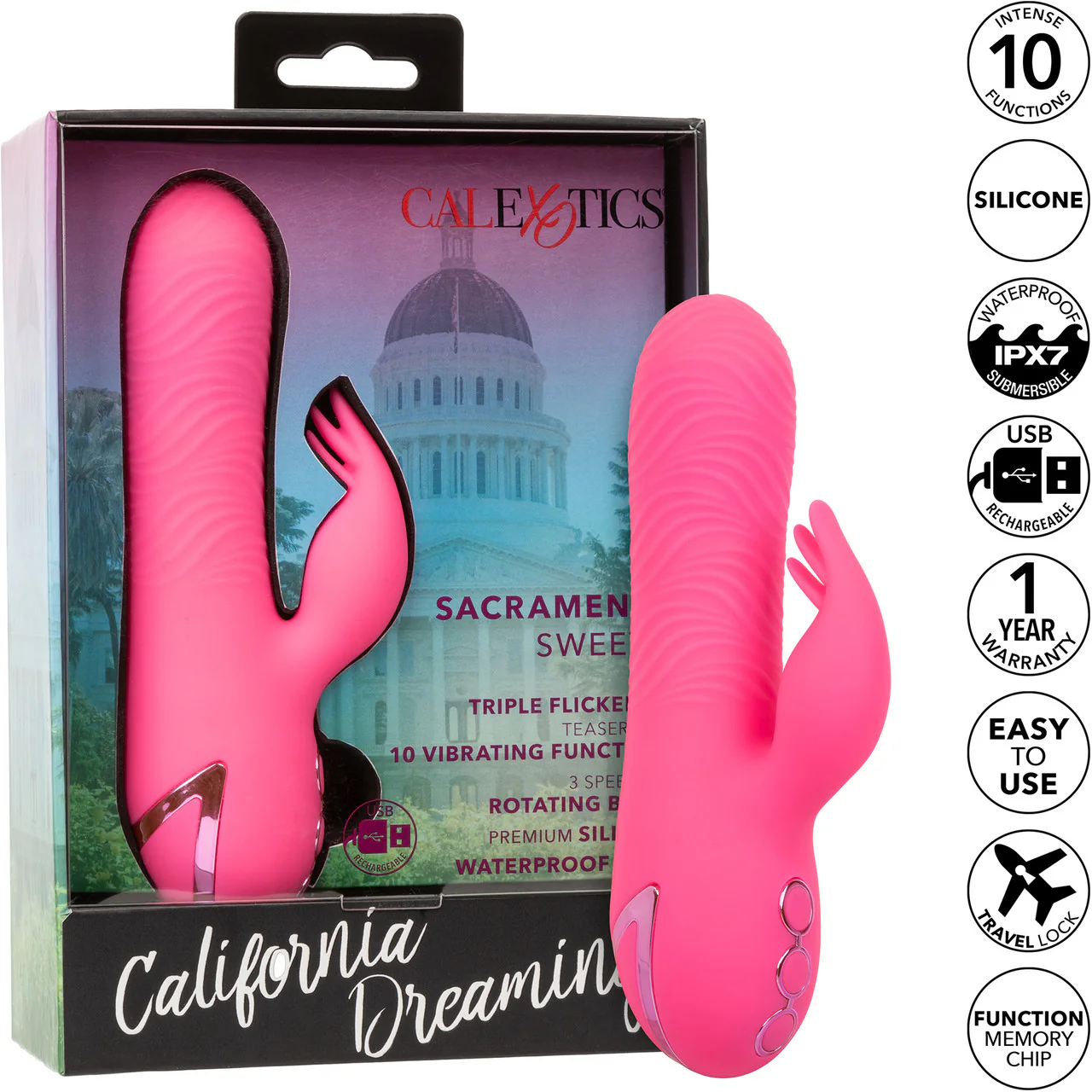 California Dreaming Sacramento Sweetie Dual Stimulation Vibrator With Rotating Beaded Shaft By CalExotics - Image 9