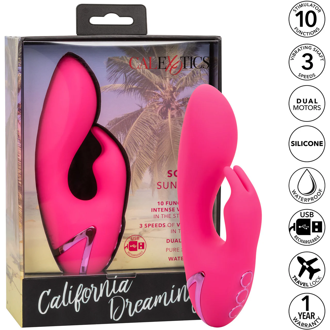 California Dreaming So. Cal Sunshine Rabbit Style Silicone Rechargeable Vibrator by CalExotics - Image 10