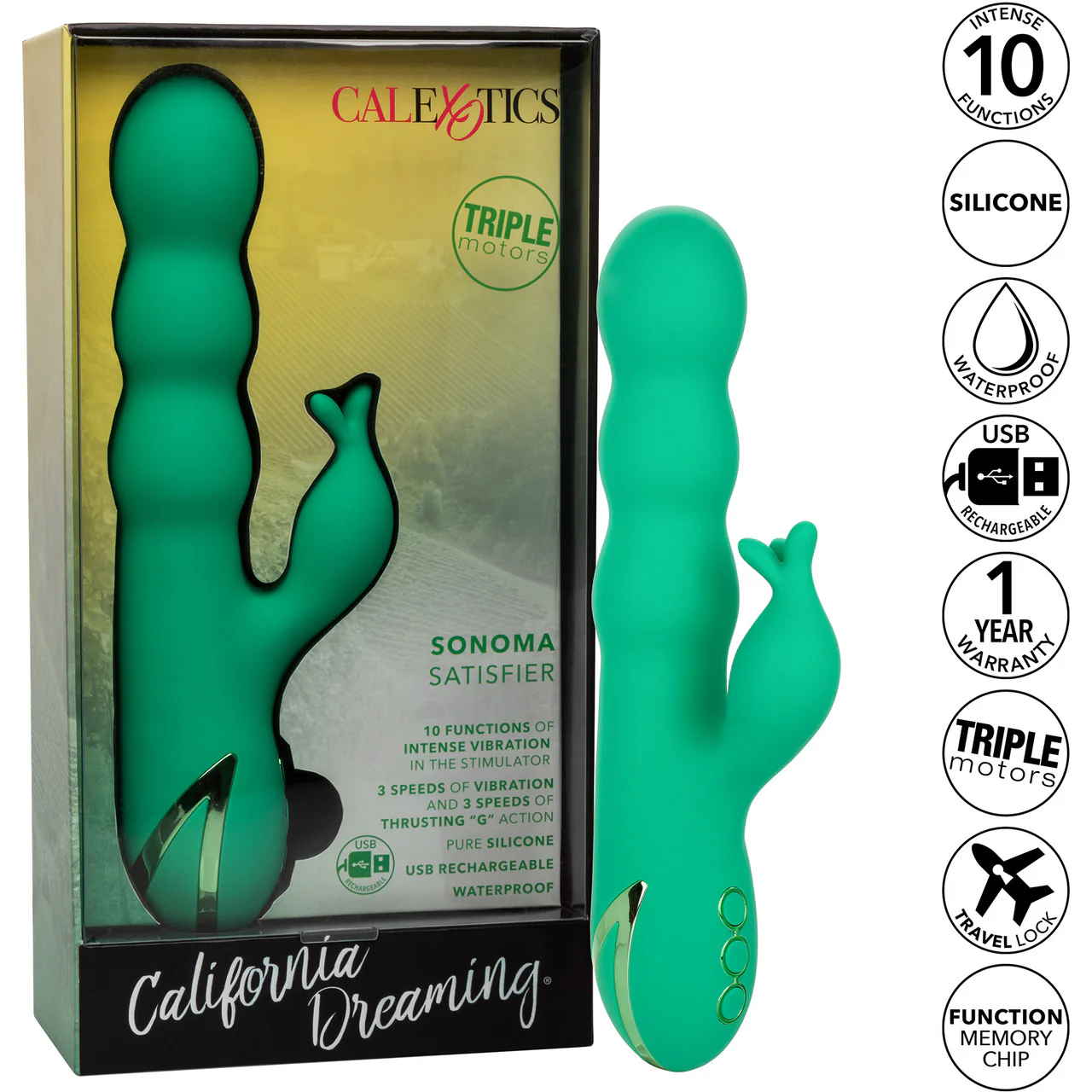 California Dreaming Sonoma Satisfyer Rabbit Style Thrusting Silicone G-Spot Vibrator By CalExotics - Image 12
