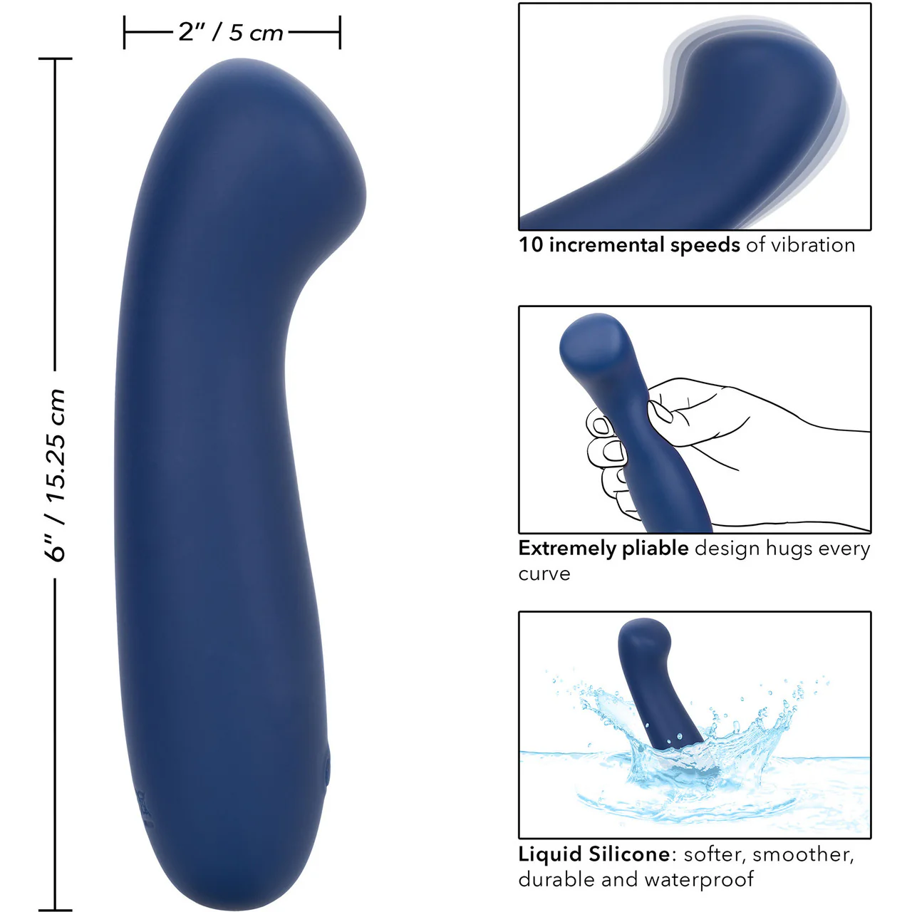 Cashmere Satin G Rechargeable Waterproof Silicone G-Spot Vibrator By CalExotics - Blue - Image 8