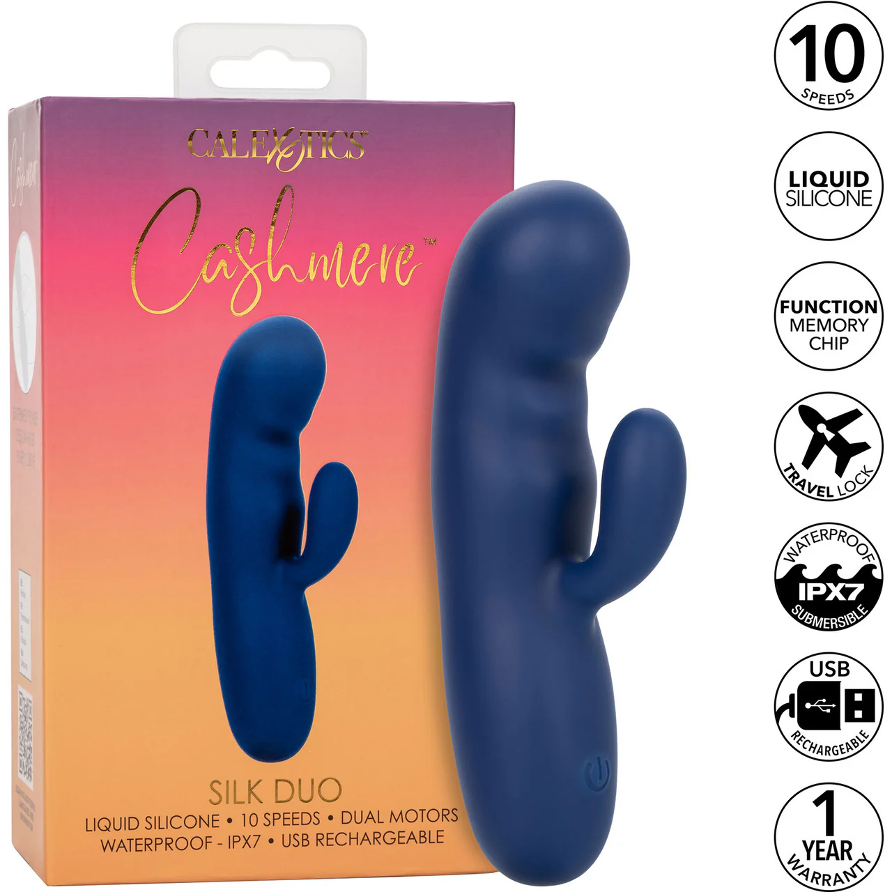 Cashmere Silk Duo Rechargeable Waterproof Silicone Rabbit Vibrator By CalExotics - Blue - Image 11
