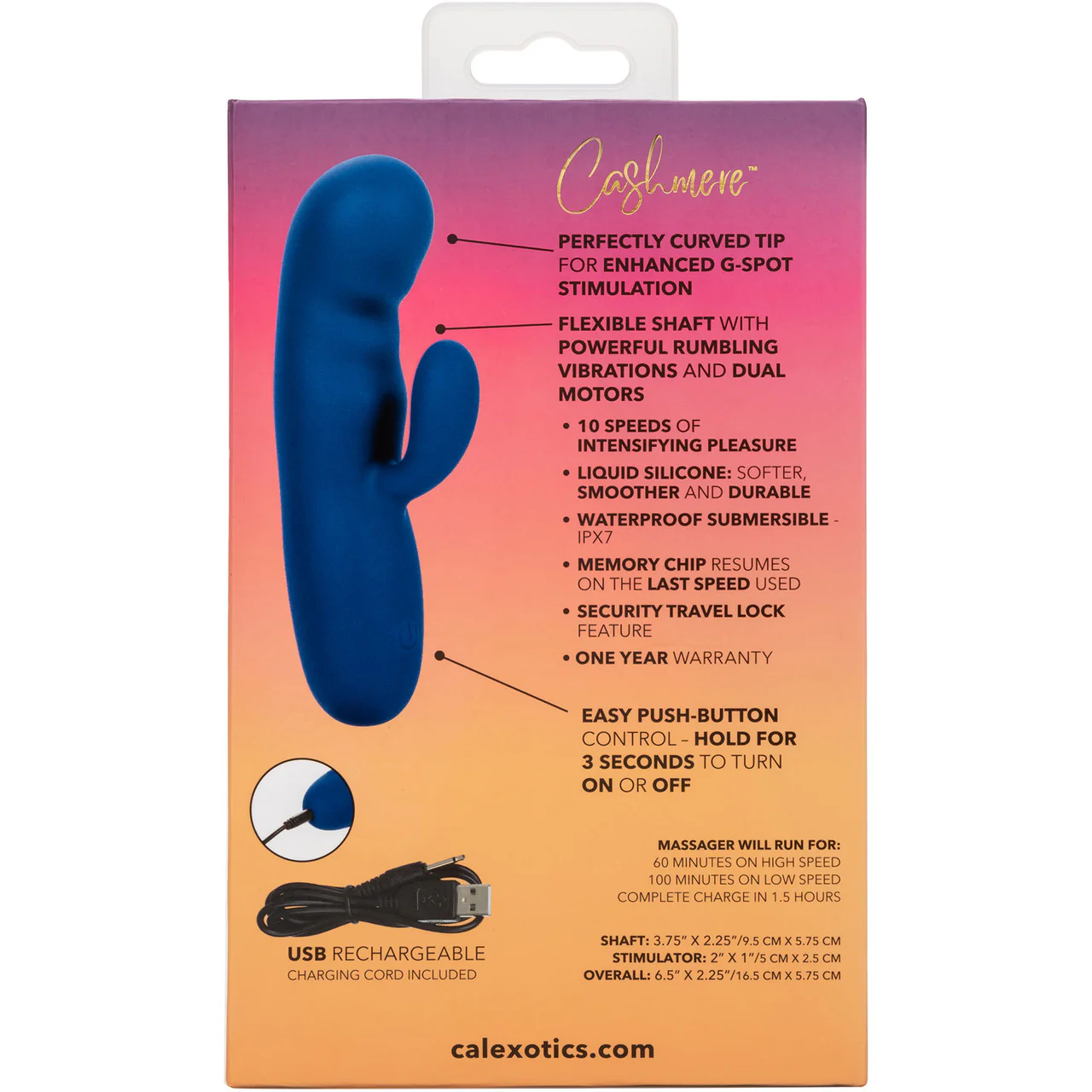 Cashmere Silk Duo Rechargeable Waterproof Silicone Rabbit Vibrator By CalExotics - Blue - Image 12