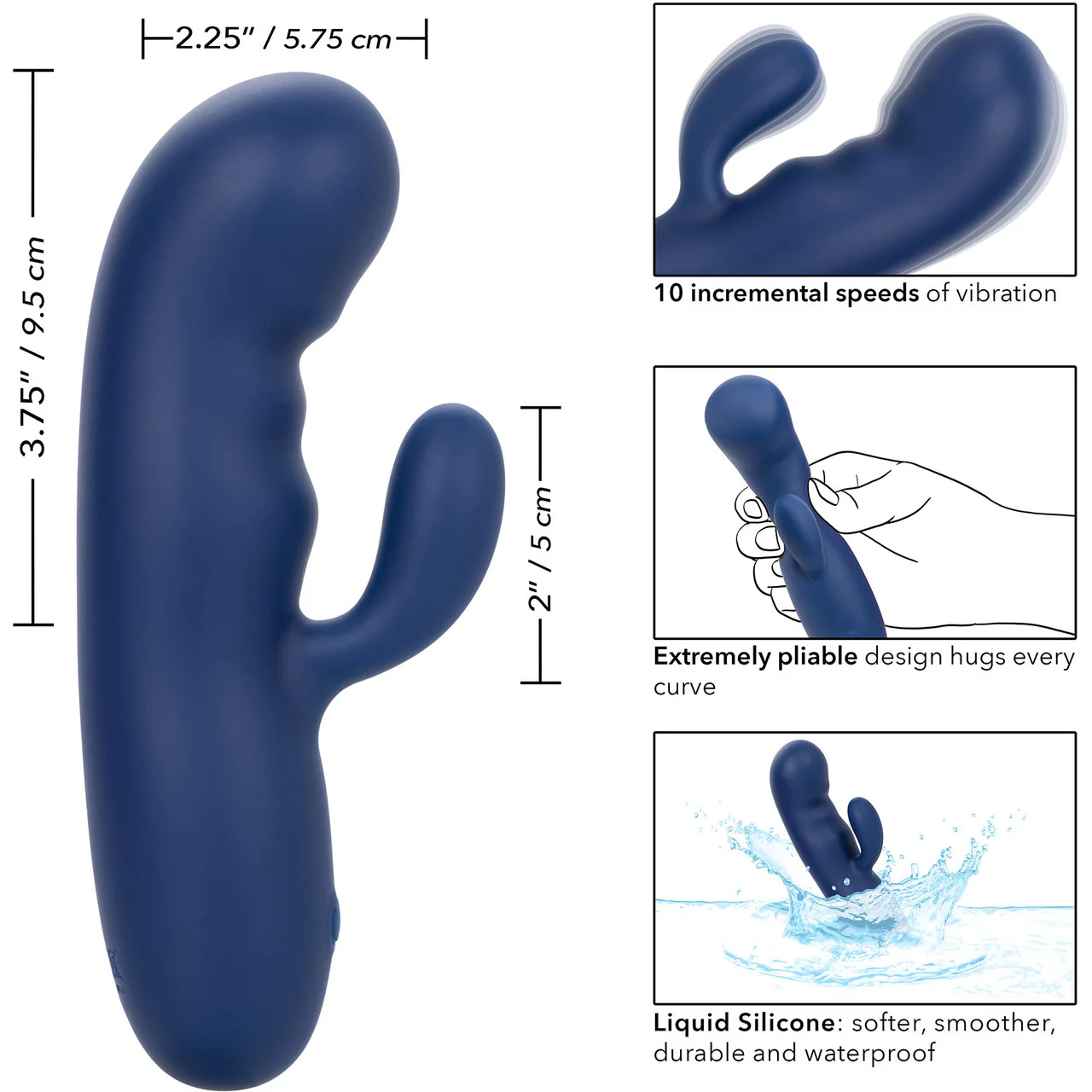 Cashmere Silk Duo Rechargeable Waterproof Silicone Rabbit Vibrator By CalExotics - Blue - Image 7
