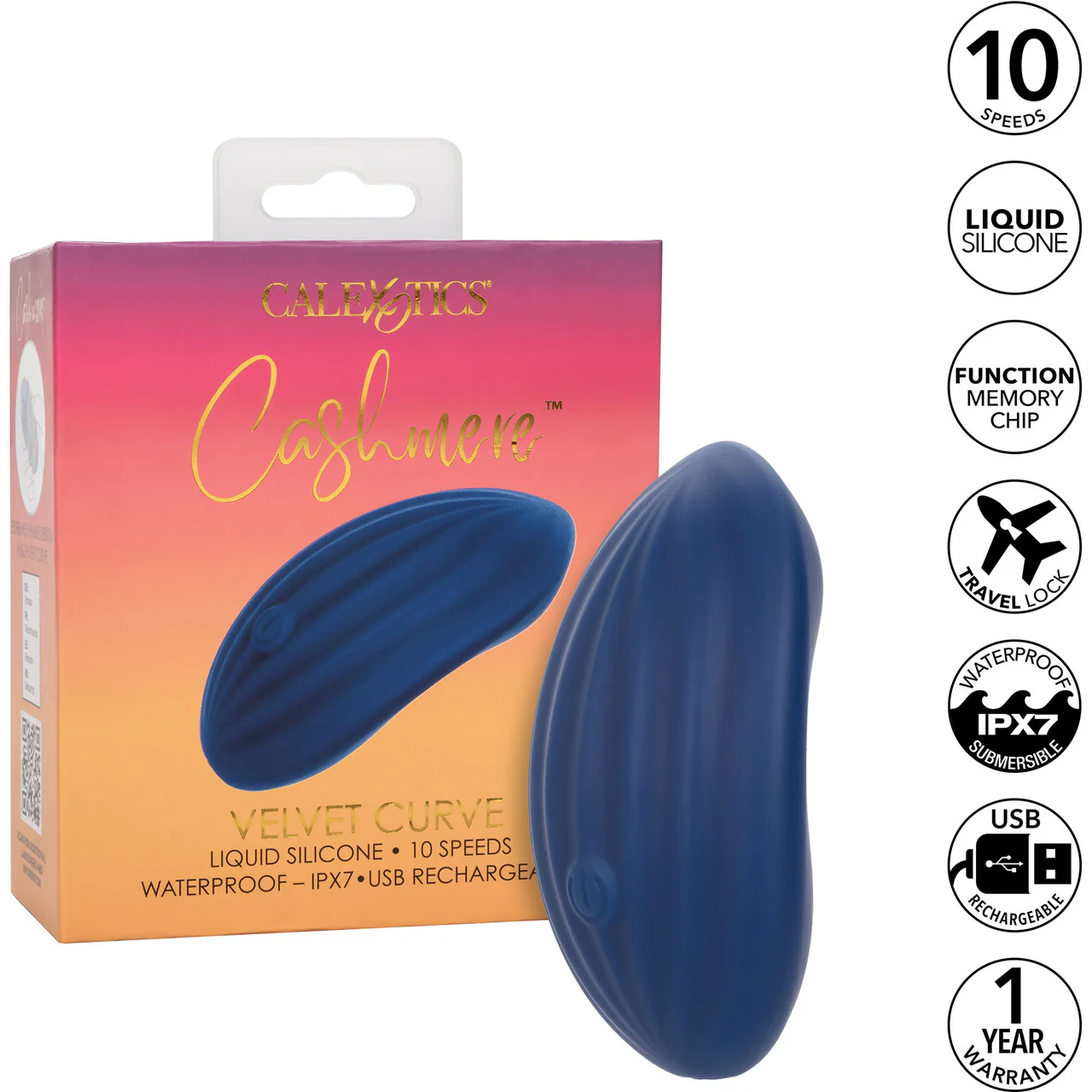 Cashmere Velvet Curve Rechargeable Waterproof Silicone Vibrator By CalExotics - Blue - Image 12