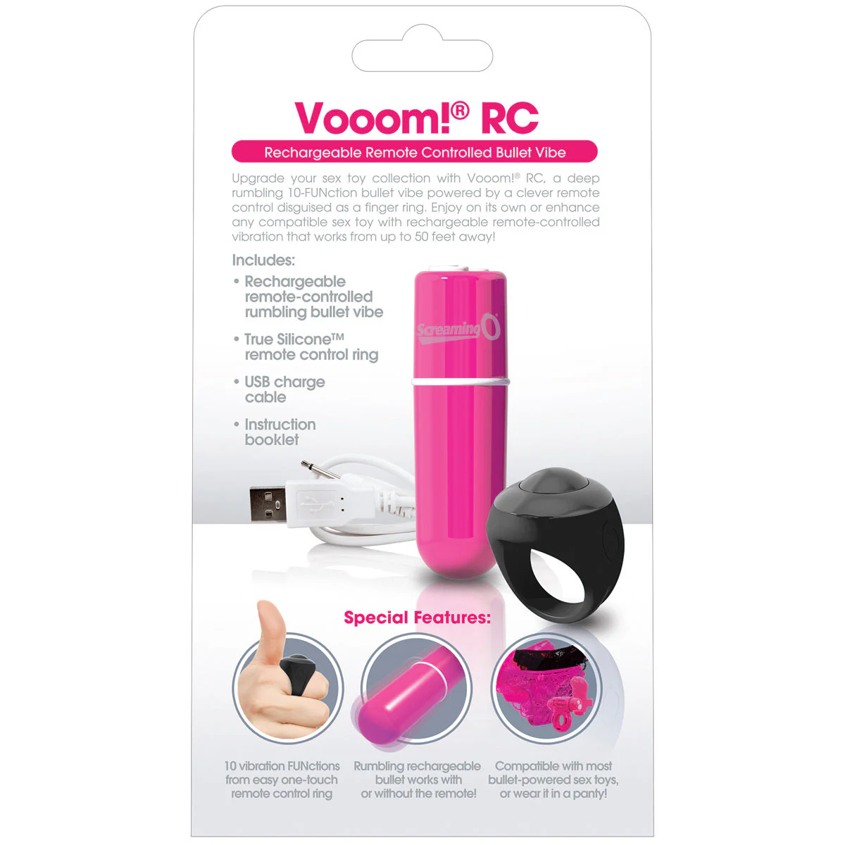 Charged Vooom Rechargeable 10 Function Remote Control Vibrator By Screaming O - Pink - Image 4