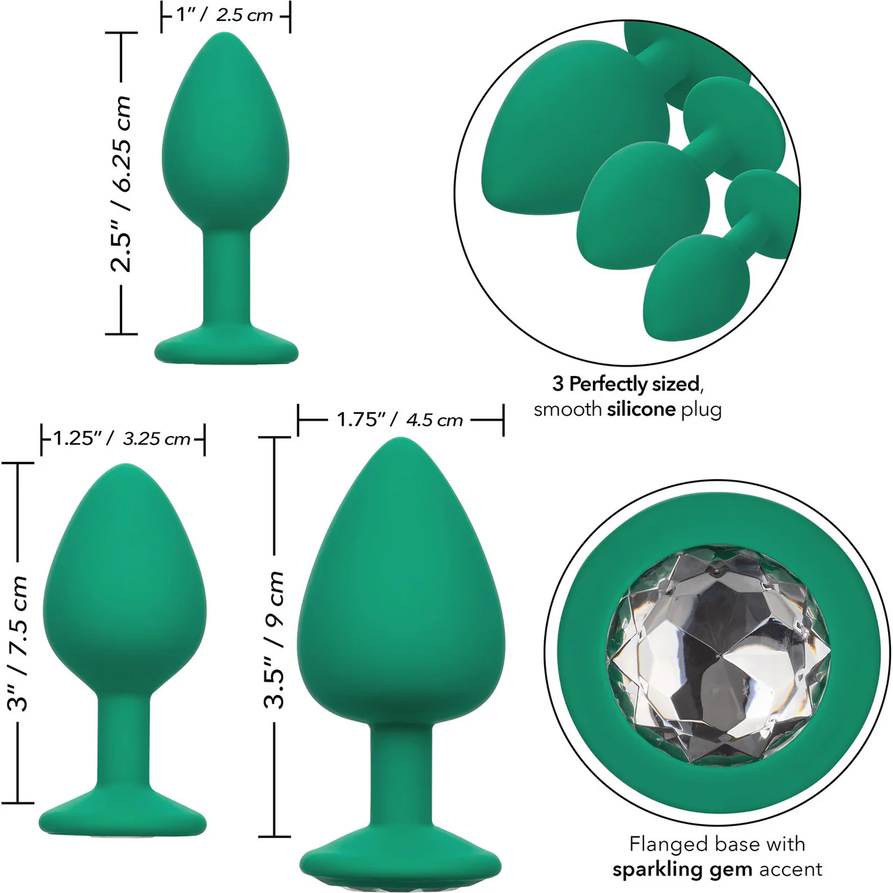 Cheeky Gems Silicone 3-Piece Anal Training Kit By CalExotics - Green - Image 19