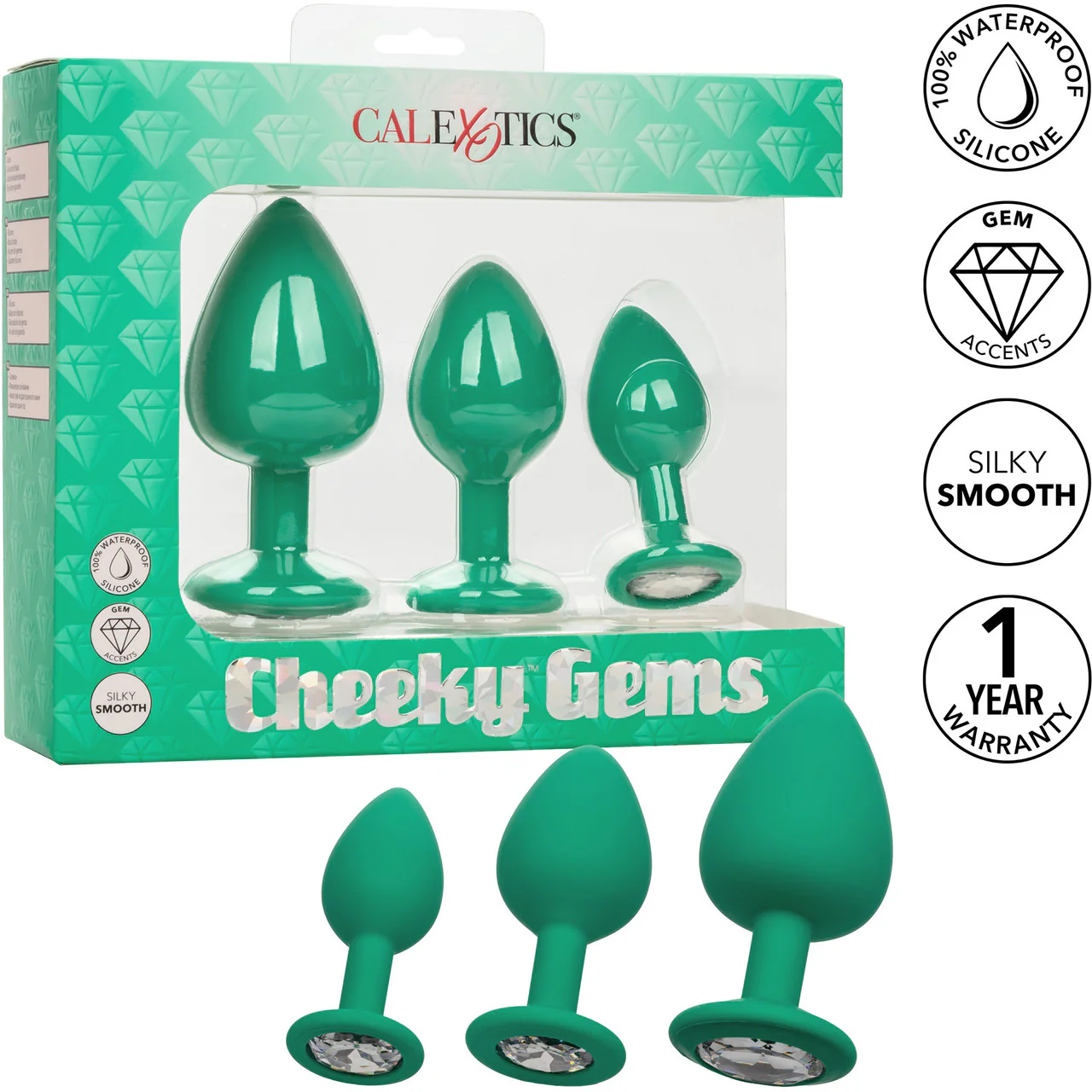 Cheeky Gems Silicone 3-Piece Anal Training Kit By CalExotics - Green - Image 20
