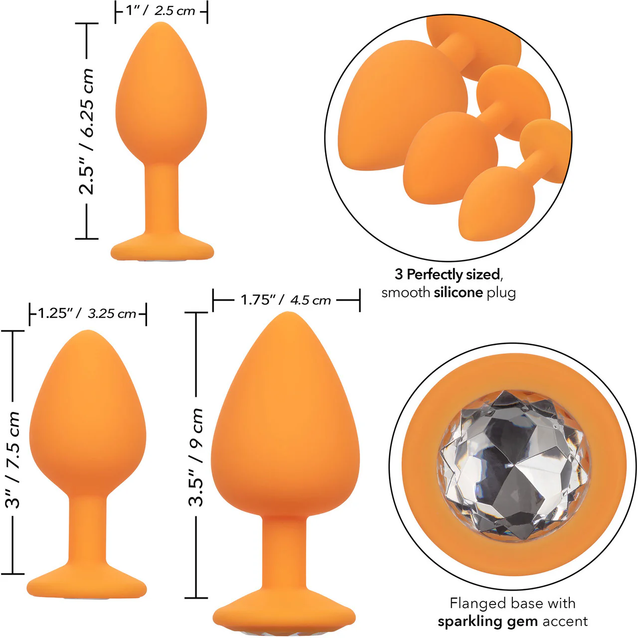 Cheeky Gems Silicone 3-Piece Anal Training Kit By CalExotics - Orange - Image 19