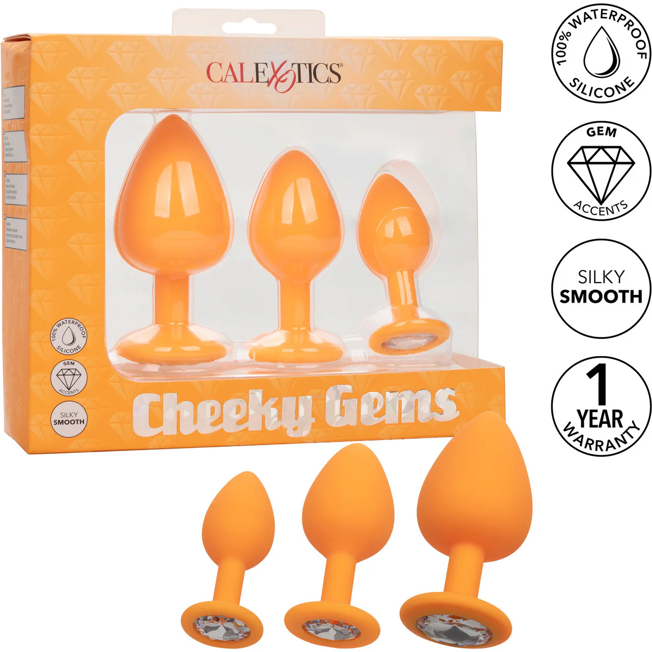 Cheeky Gems Silicone 3-Piece Anal Training Kit By CalExotics - Orange - Image 20