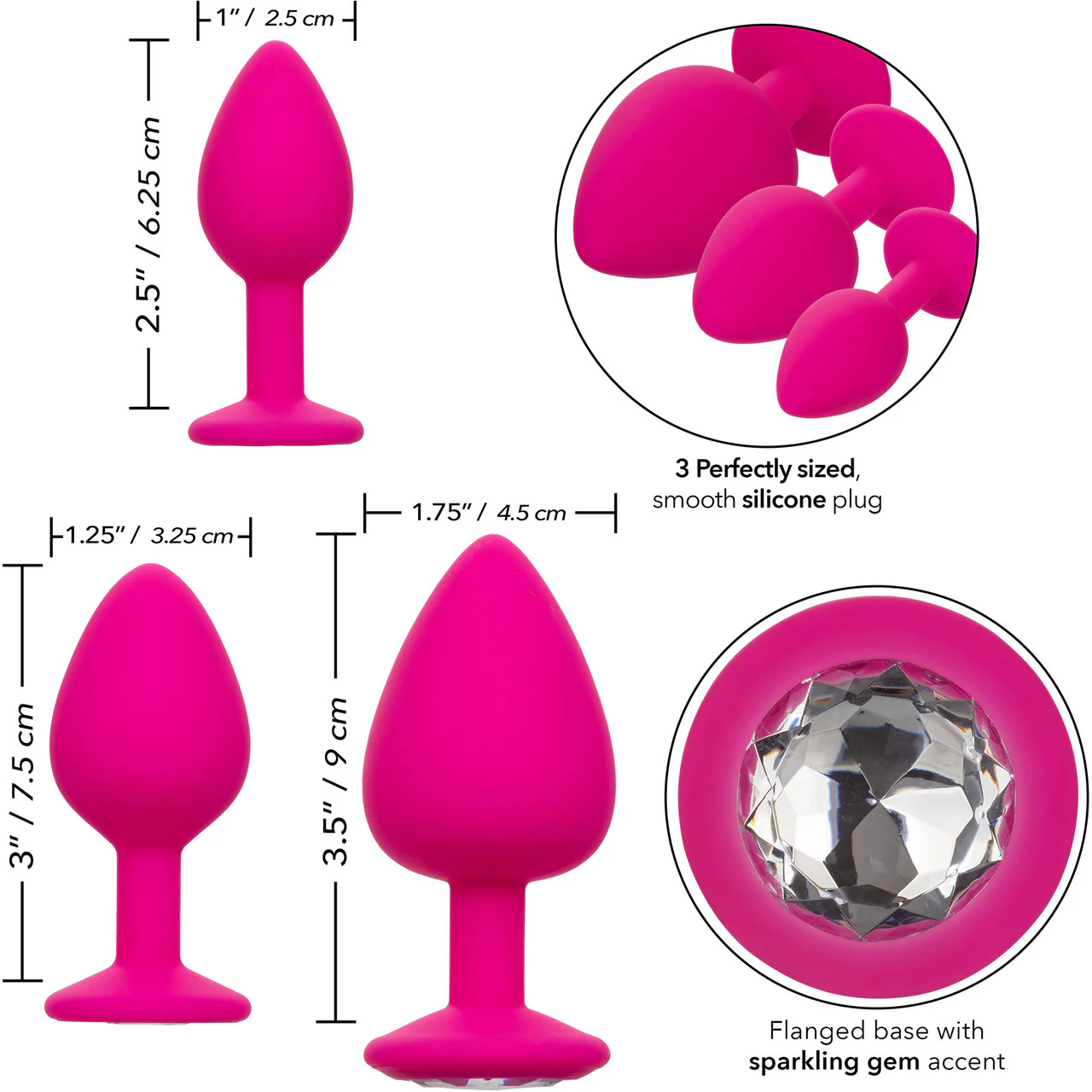 Cheeky Gems Silicone 3-Piece Anal Training Kit By CalExotics - Pink - Image 19