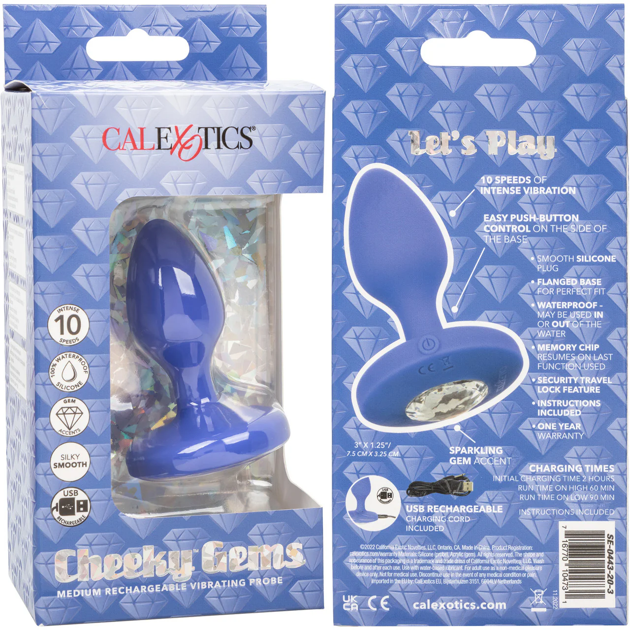 Cheeky Gems Silicone Rechargeable Vibrating Medium Anal Probe By CalExotics - Blue - Image 10