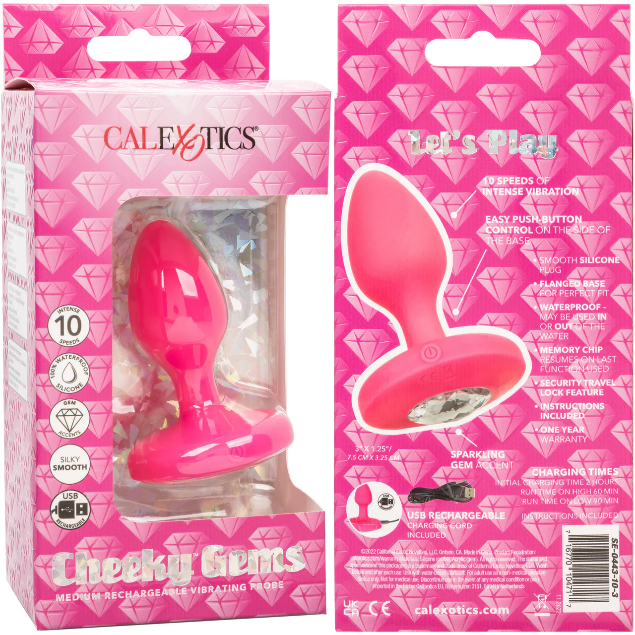 Cheeky Gems Silicone Rechargeable Vibrating Medium Anal Probe By CalExotics - Pink - Image 10