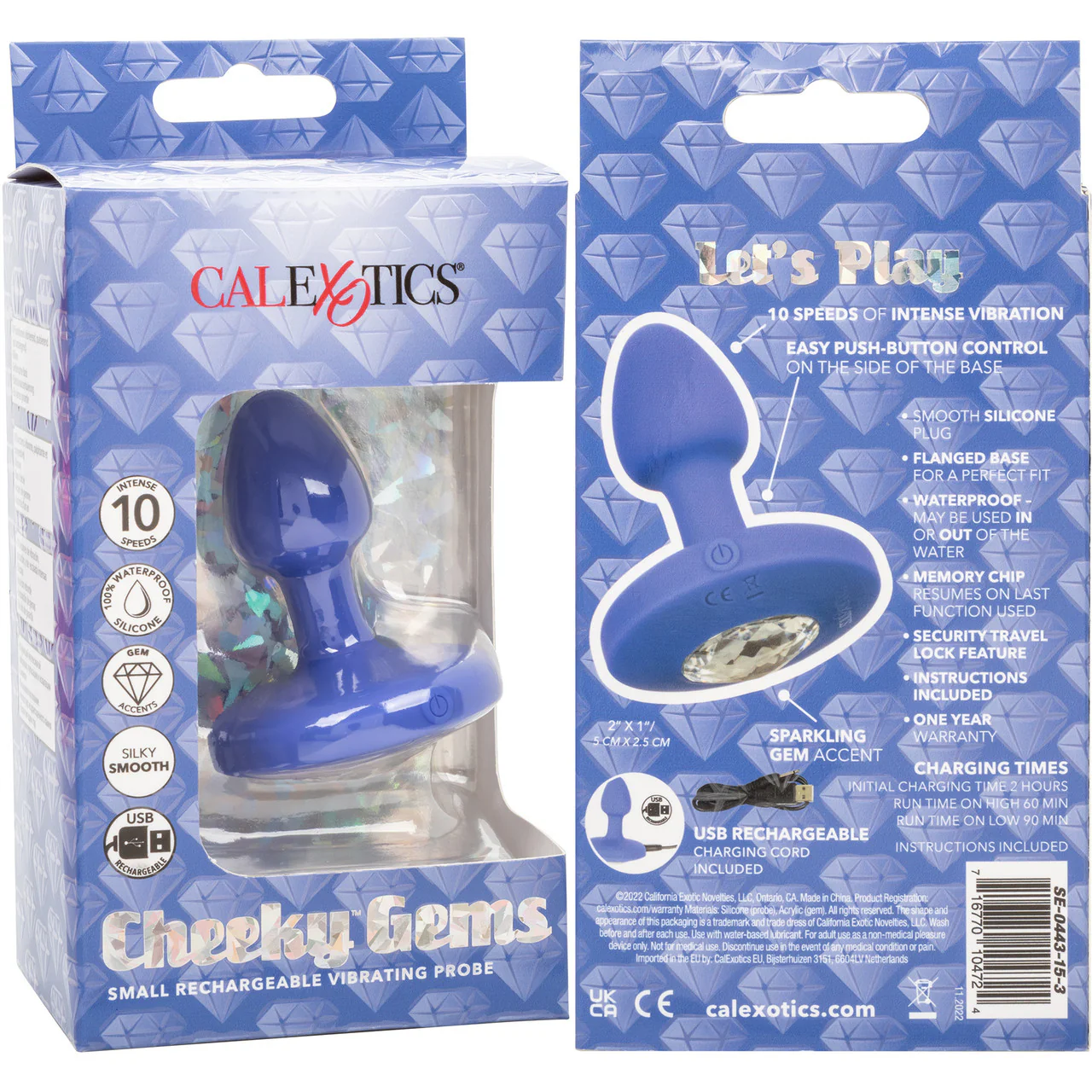 Cheeky Gems Silicone Rechargeable Vibrating Small Anal Probe By CalExotics - Blue - Image 10