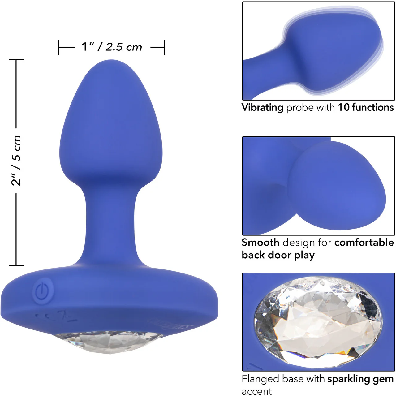 Cheeky Gems Silicone Rechargeable Vibrating Small Anal Probe By CalExotics - Blue - Image 8
