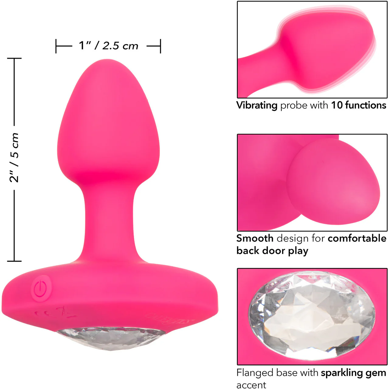Cheeky Gems Silicone Rechargeable Vibrating Small Anal Probe By CalExotics - Pink - Image 8