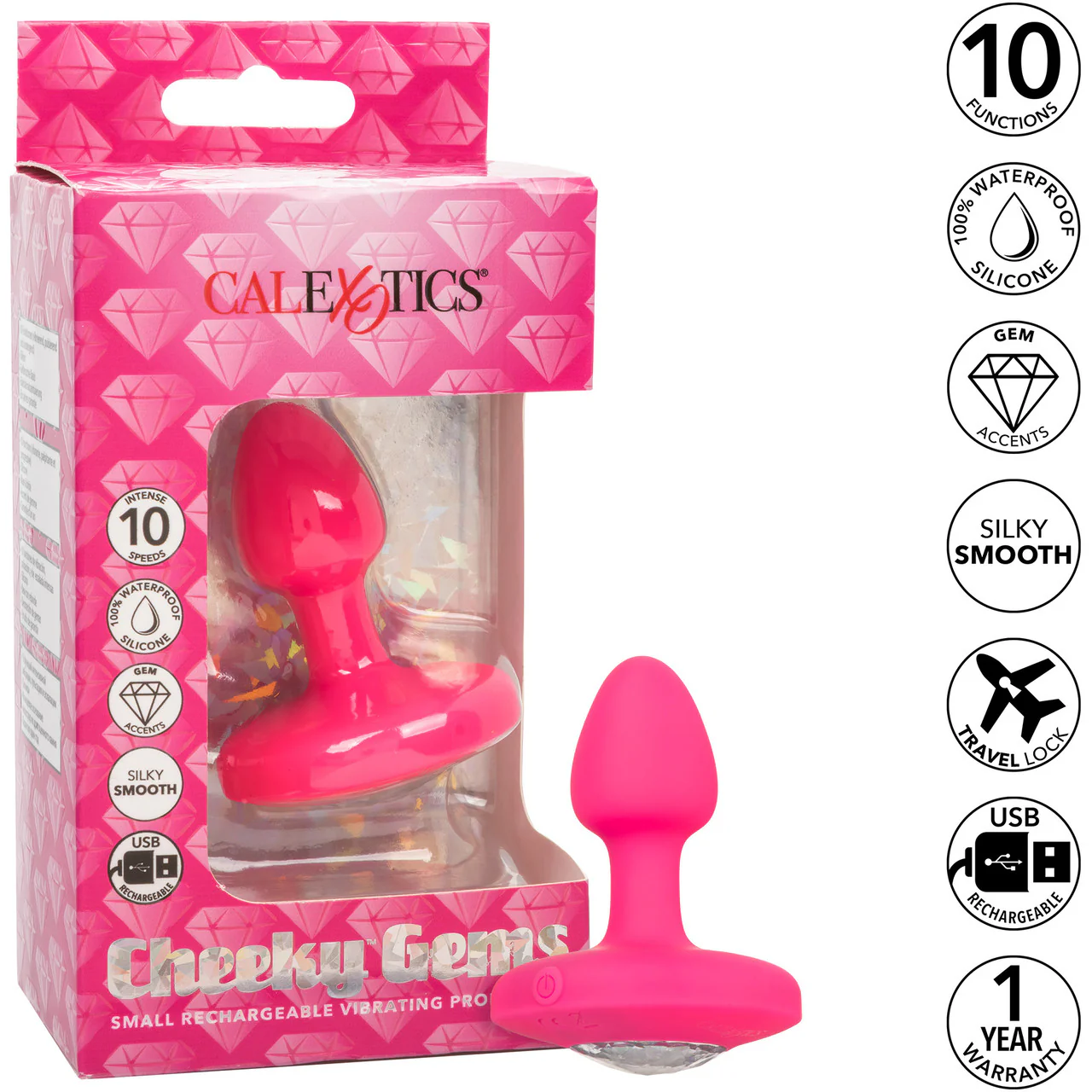 Cheeky Gems Silicone Rechargeable Vibrating Small Anal Probe By CalExotics - Pink - Image 9
