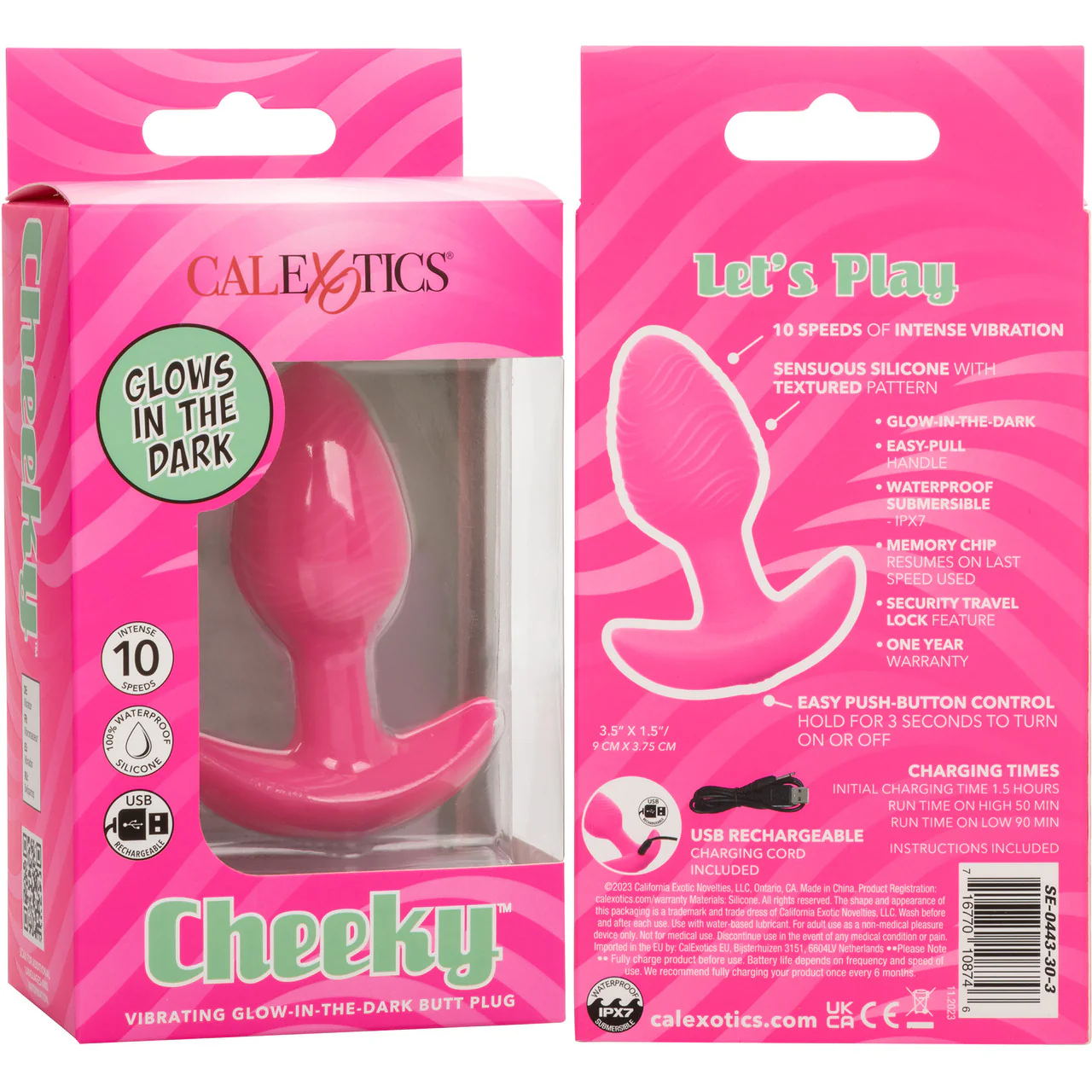 Cheeky Glow In The Dark Rechargeable Silicone Vibrating Butt Plug By CalExotics - Pink - Image 10