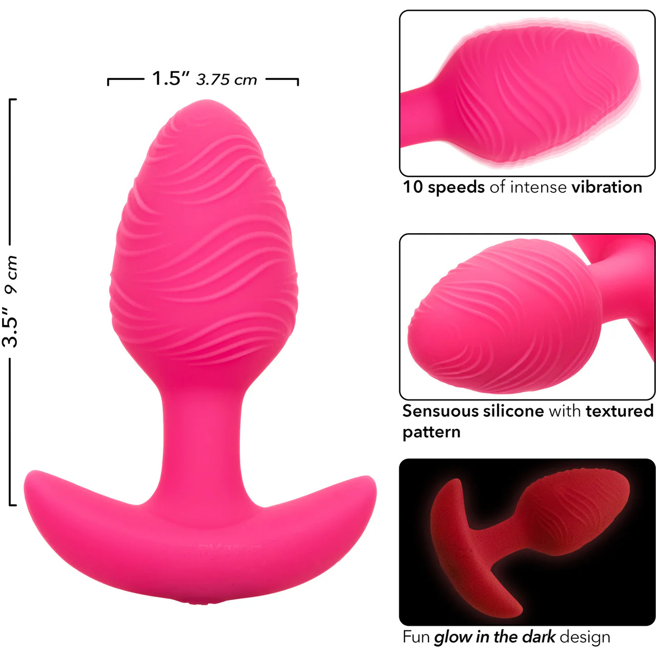 Cheeky Glow In The Dark Rechargeable Silicone Vibrating Butt Plug By CalExotics - Pink - Image 8