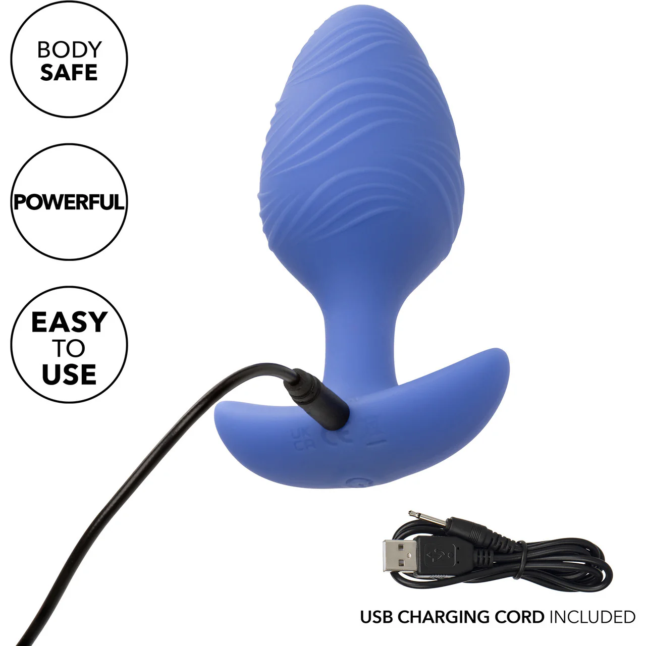 Cheeky Glow In The Dark Rechargeable Silicone Vibrating Large Butt Plug By CalExotics - Blue - Image 7