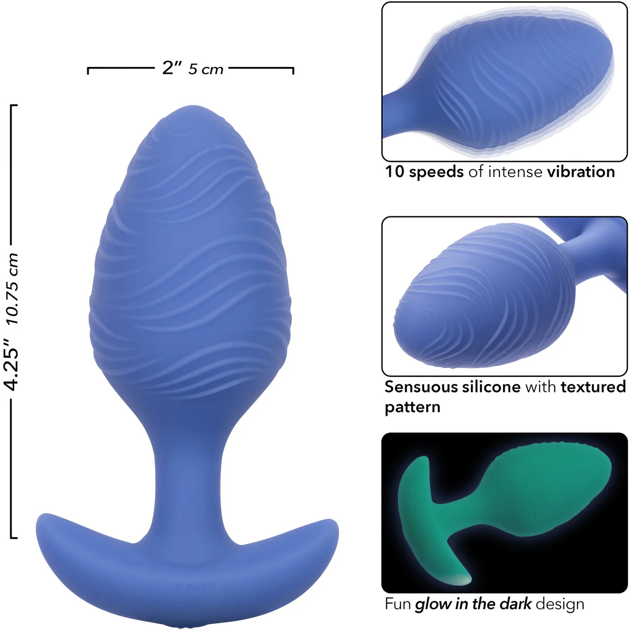 Cheeky Glow In The Dark Rechargeable Silicone Vibrating Large Butt Plug By CalExotics - Blue - Image 8