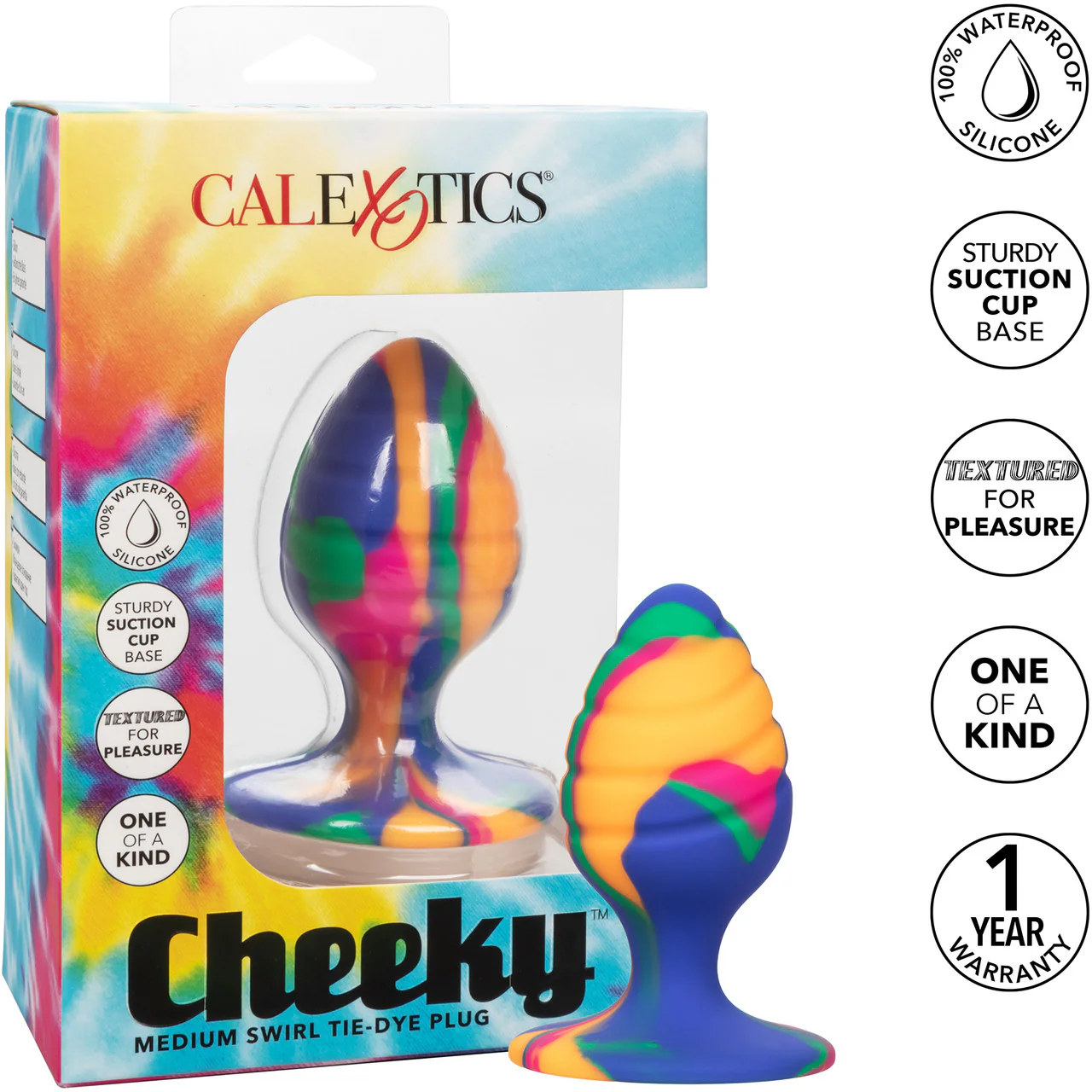 Cheeky Swirl Tie-Dye Silicone Butt Plug Medium By CalExotics - Image 8