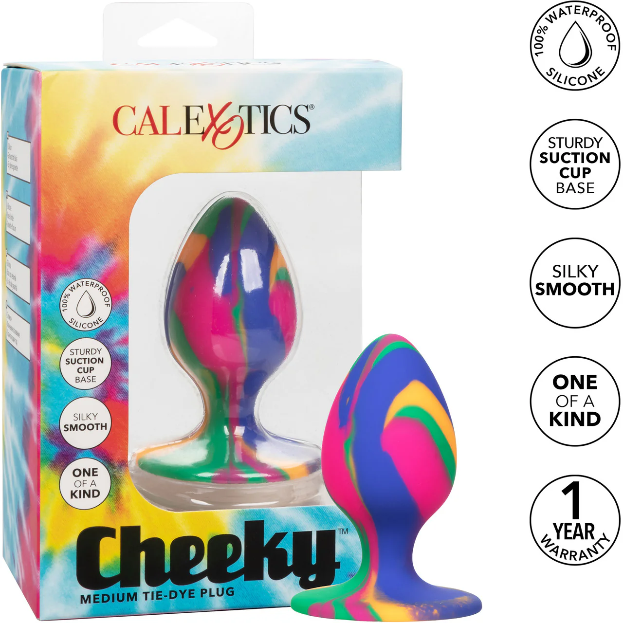 Cheeky Tie-Dye Silicone Butt Plug Medium By CalExotics - Image 8