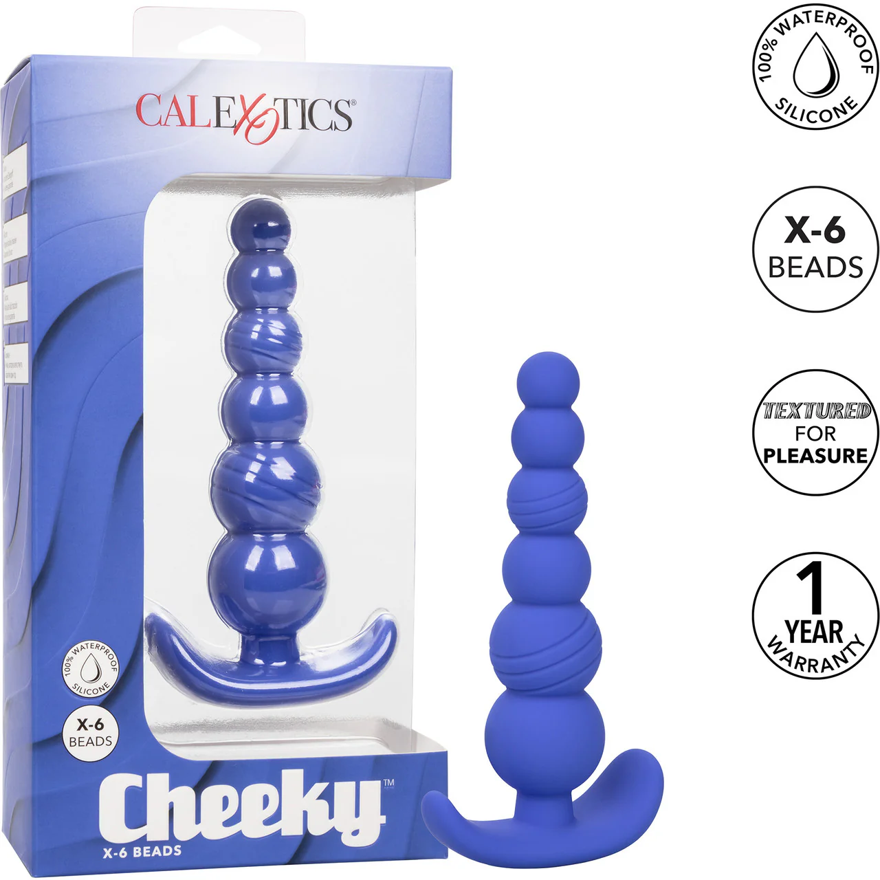 Cheeky X-6 Beads Silicone Anal Probe by CalExotics - Blue - Image 9