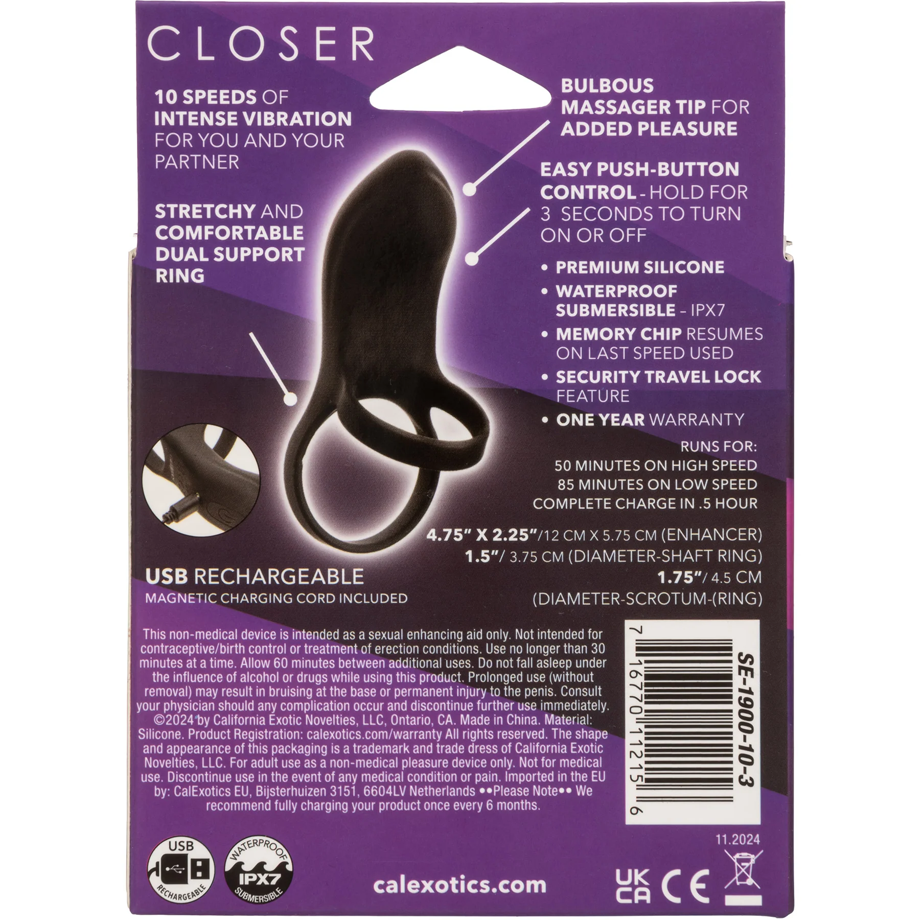 Closer™ Feel Intimate Rechargeable Vibrating Silicone Cock Ring With Ball Strap - Image 9