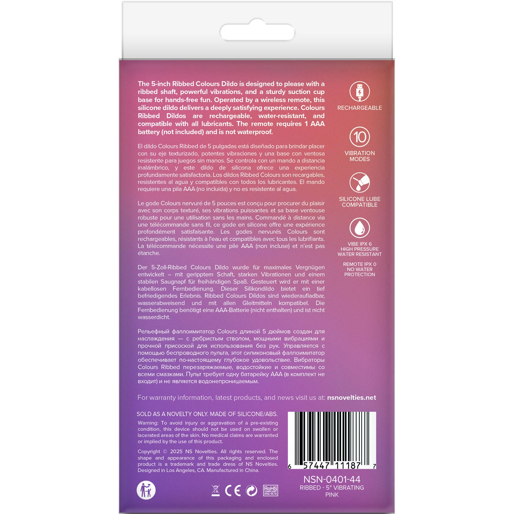 Colours Ribbed 5" Silicone Vibrating Dildo With Remote - Image 9