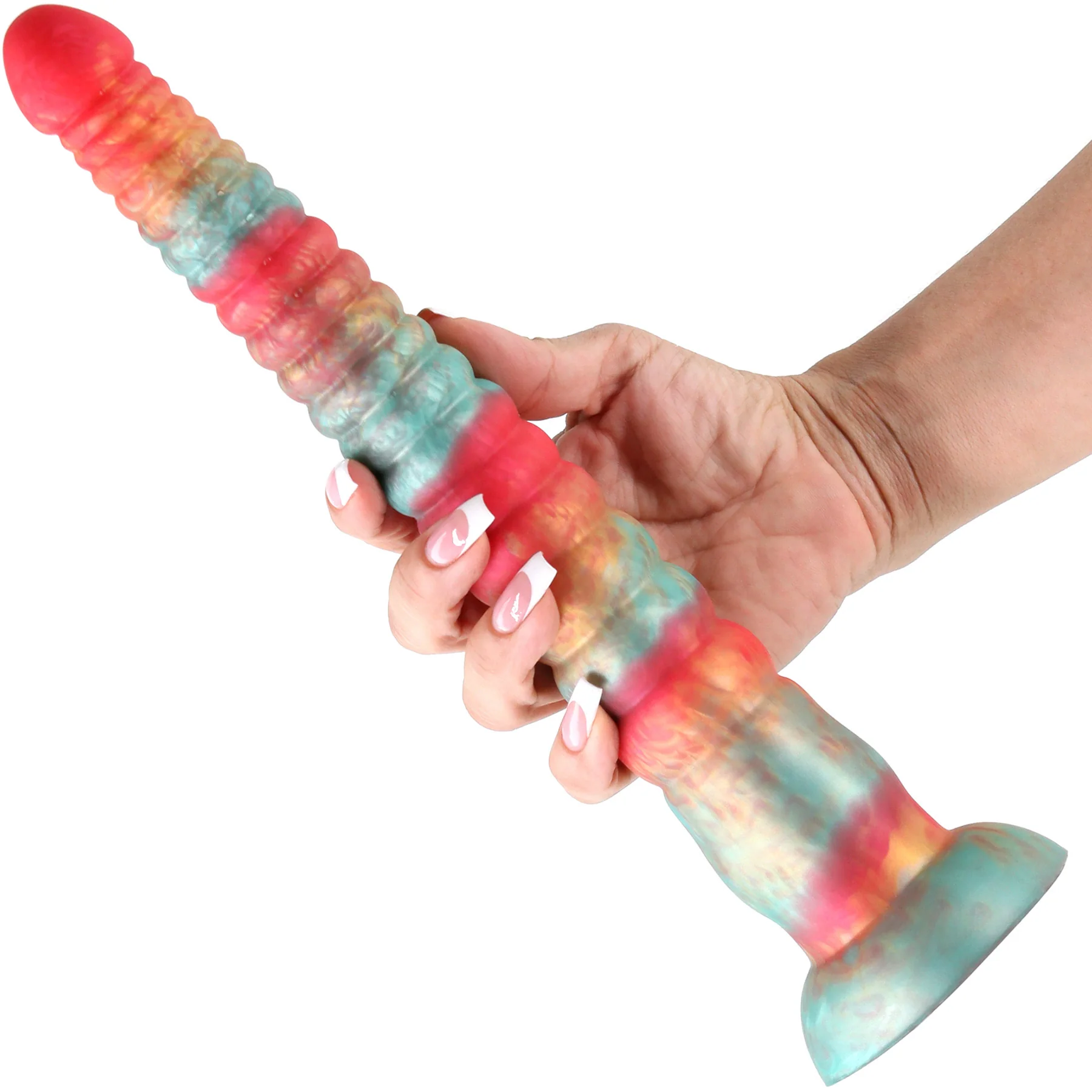 Colours Stacked Silicone Suction Cup Dildo - Red & Gold - Image 11