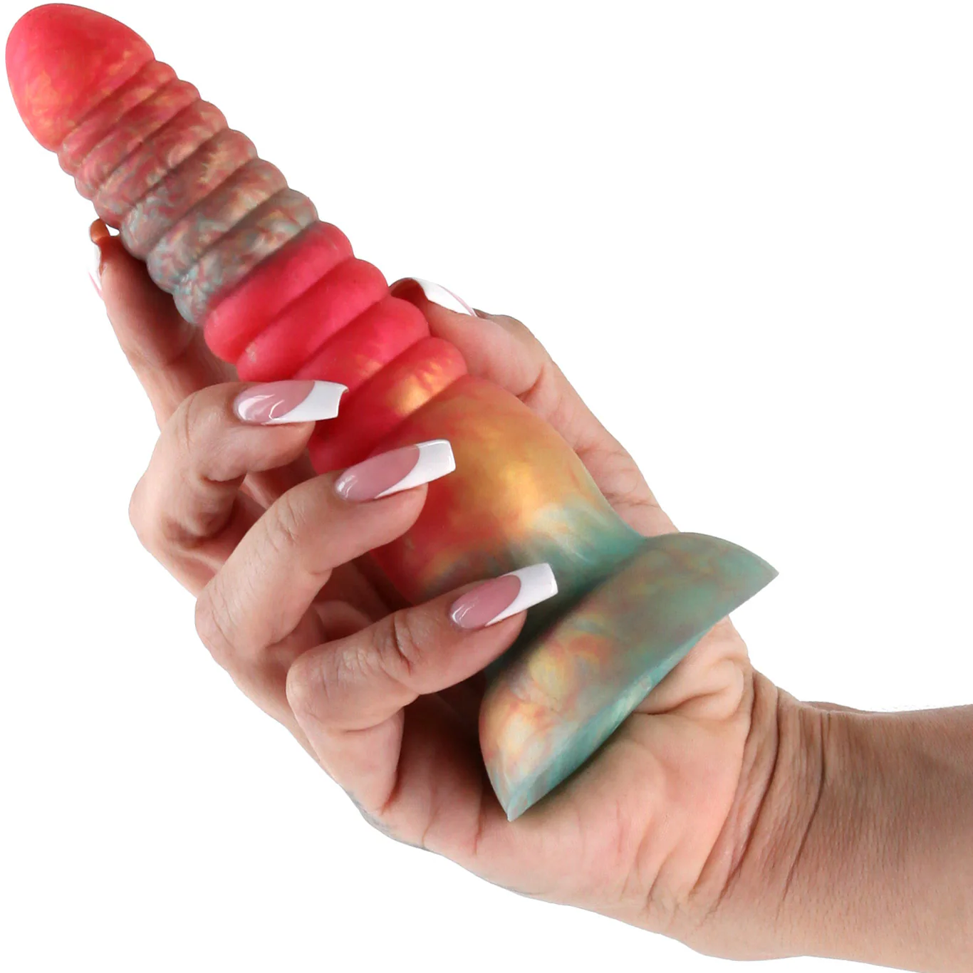 Colours Stacked Silicone Suction Cup Dildo - Red & Gold - Image 2